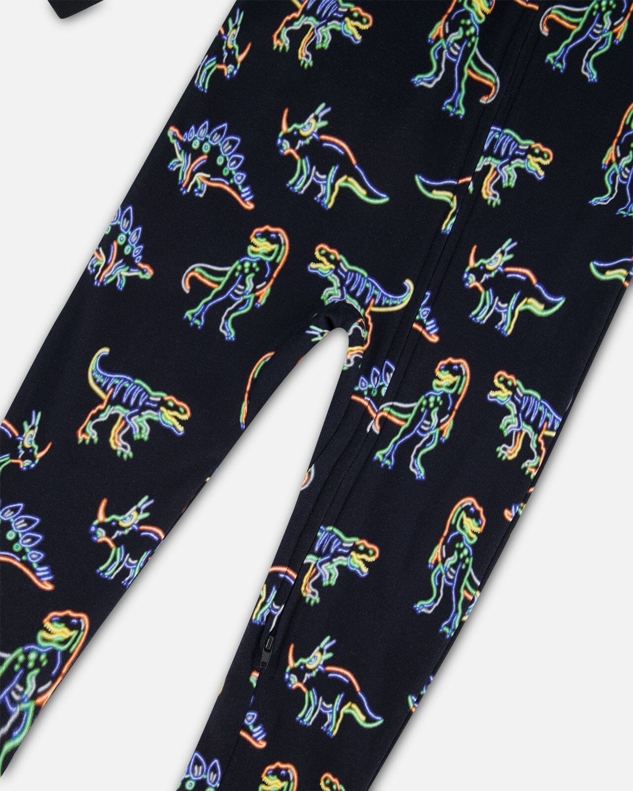Organic Cotton One Piece Pajama Black Printed Neon Dino - Image 3