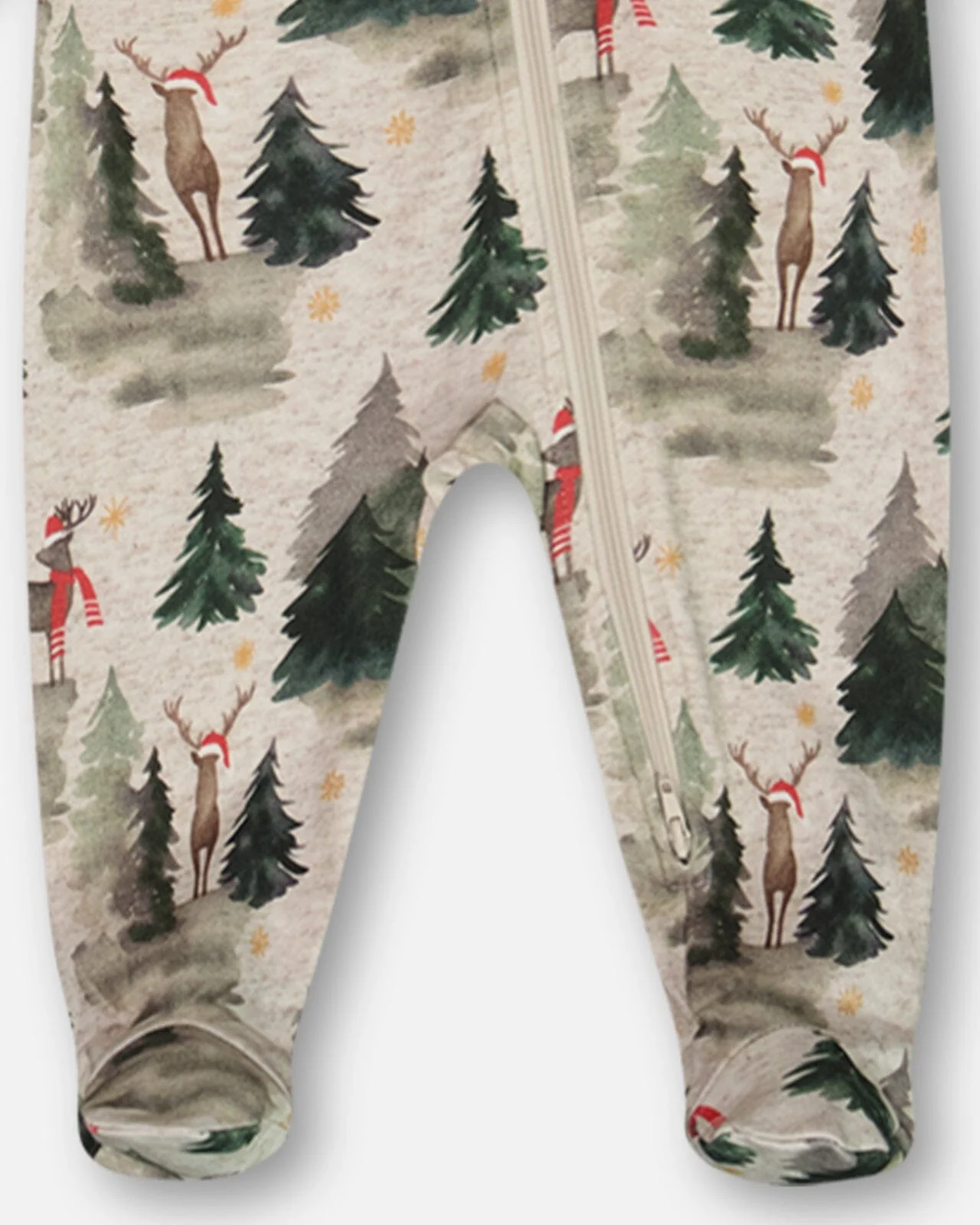 Organic Cotton One Piece Pajama Gray Mix Printed Reindeer - Image 3