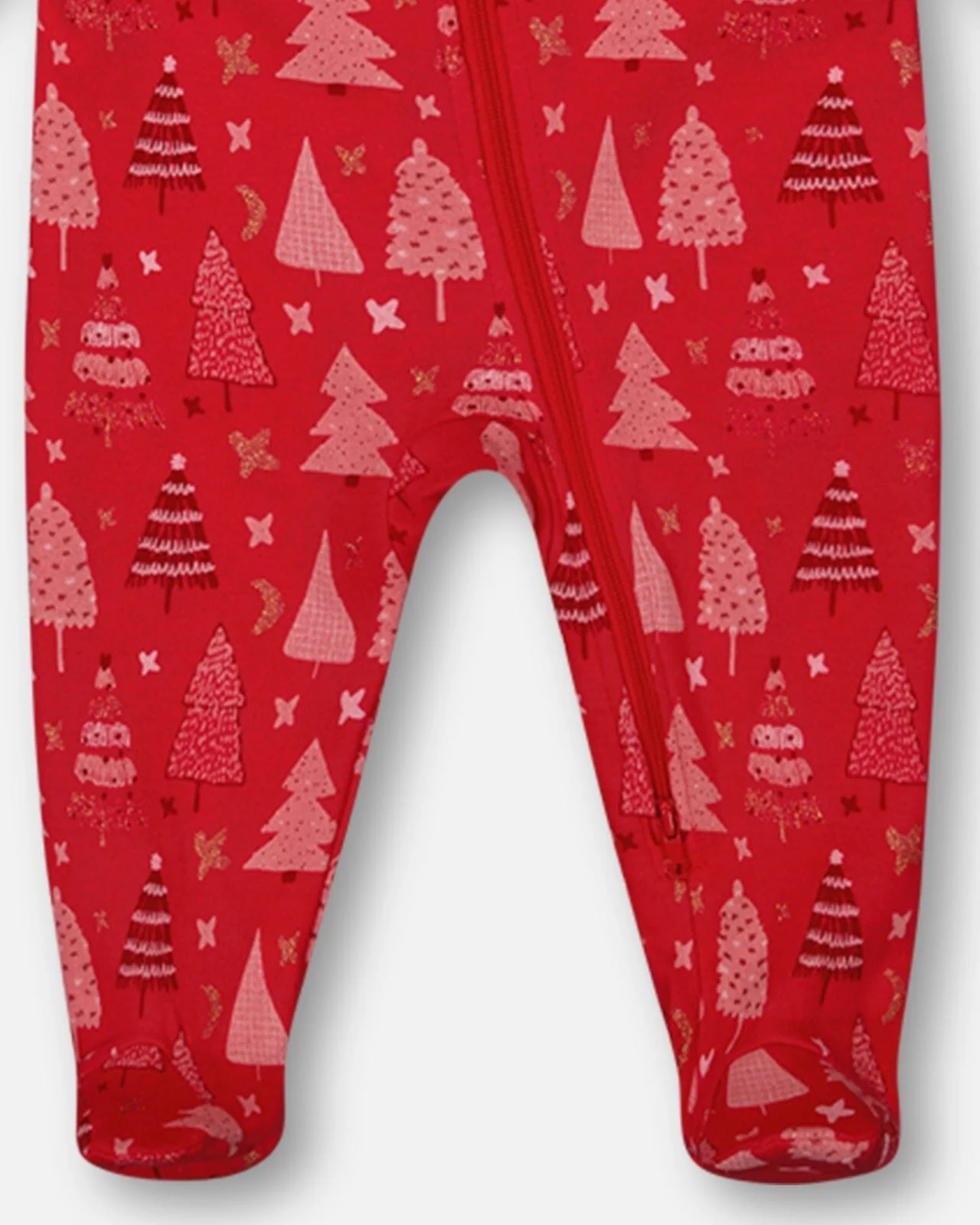 Organic Cotton One Piece Pajama Red Printed Christmas Tree - Image 3