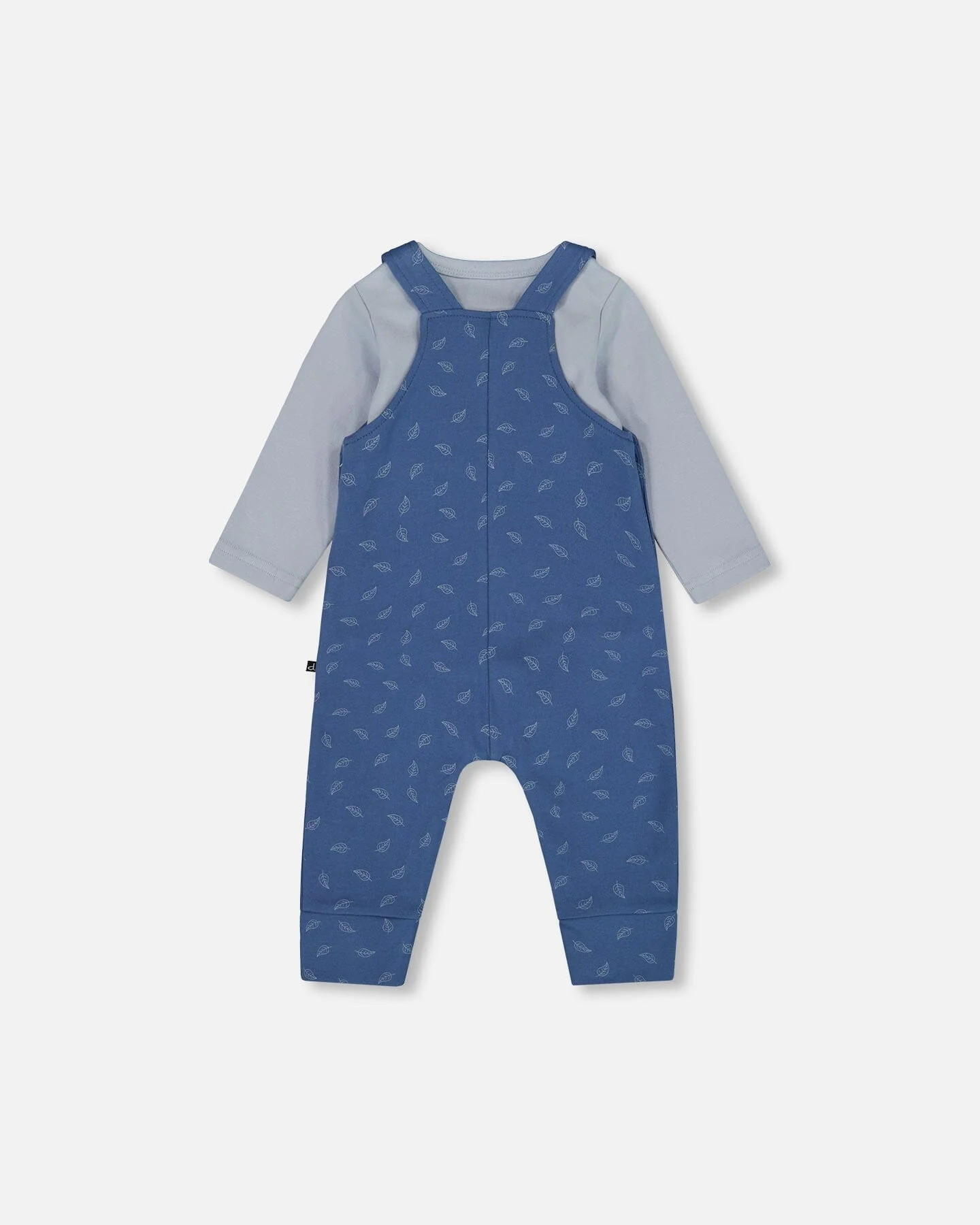 Organic Cotton Onesie And Overalls Set Blue Leaf Print - Image 2