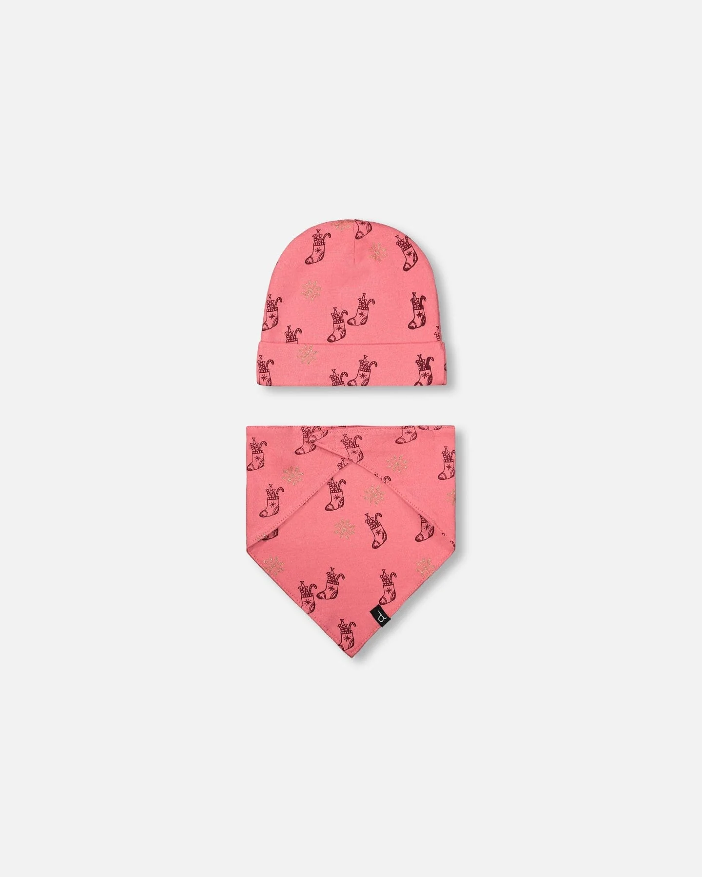 Organic Cotton Printed Christmas Stocking Hat And Bib Set Pink - Image 3