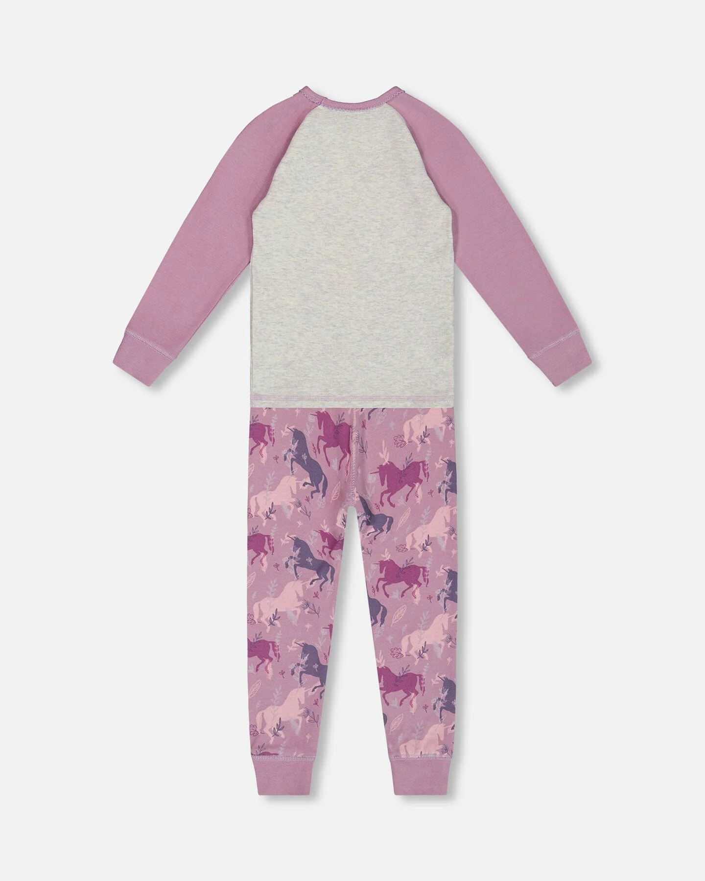 Organic Cotton Two Piece Pajama Set Mauve Printed Unicorns - Image 4