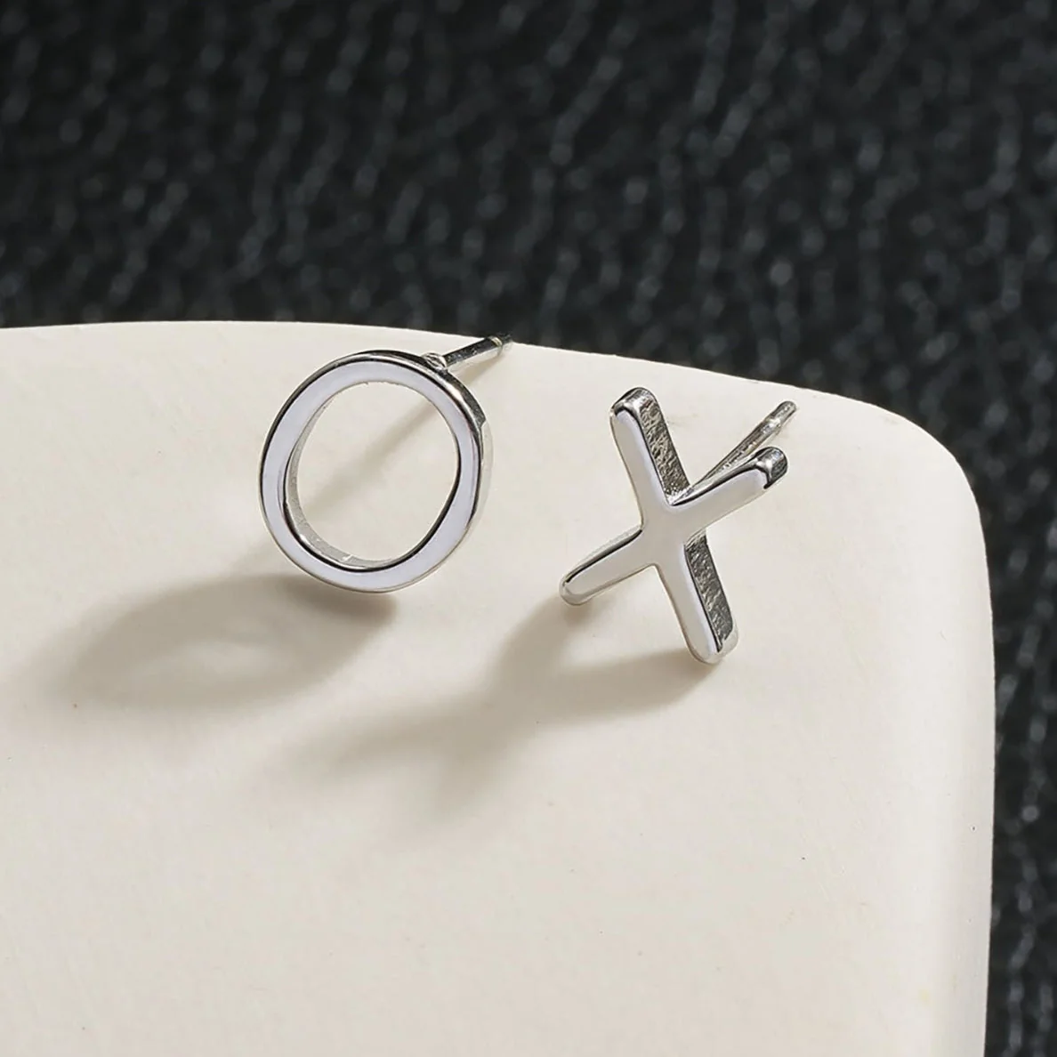 OX Silver (White Gold): Hugs, Kisses & Sparkle Stud Earrings - Image 3