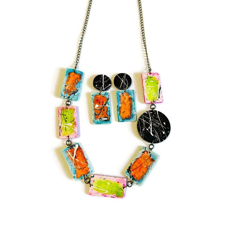 Paint Splatter Statement Earrings Post or Clip On - Image 6