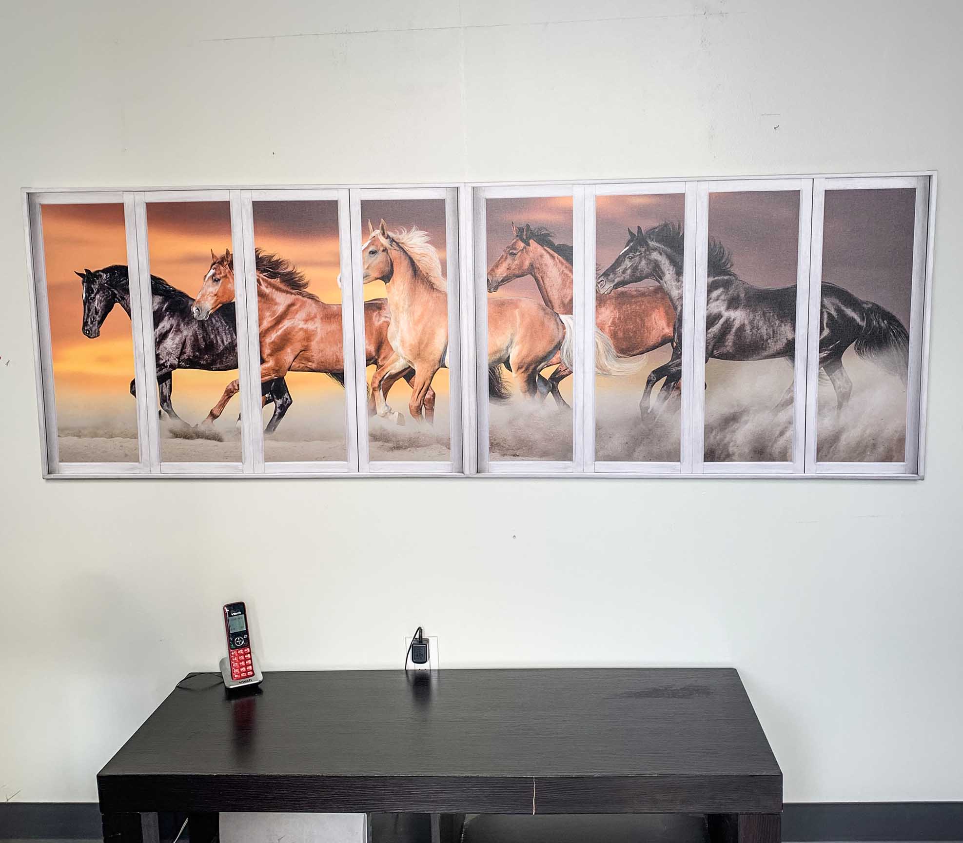 Panoramic Team of Horses with window effect- Animal Print Canvas - Image 2