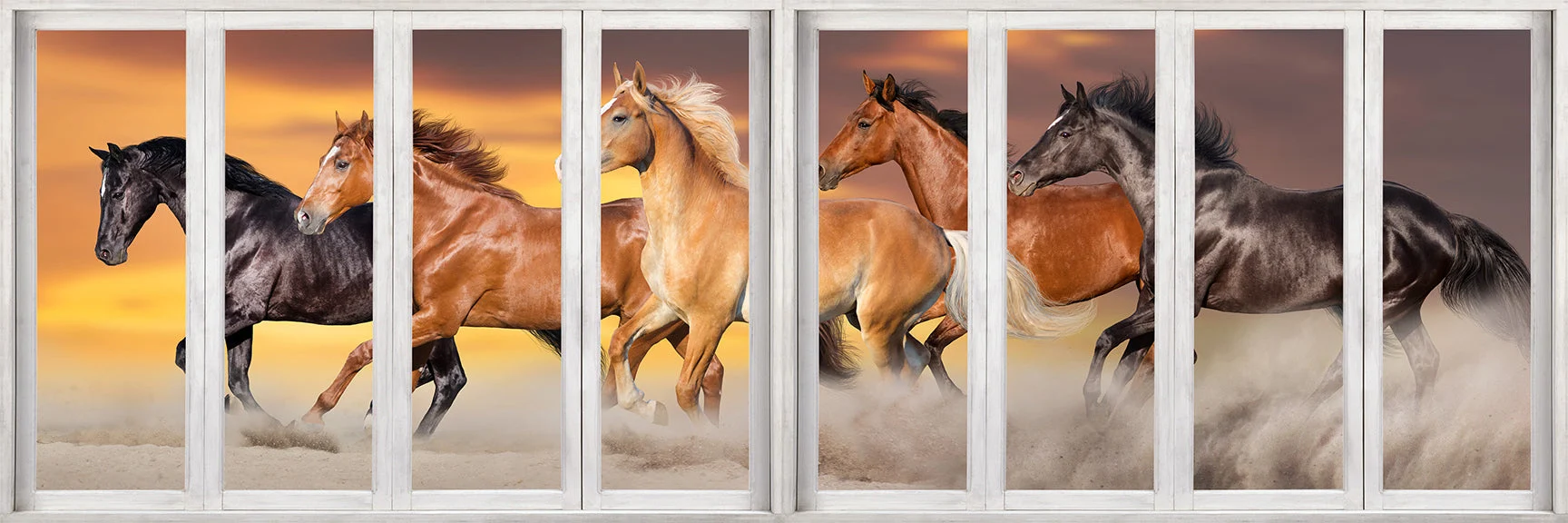 Panoramic Team of Horses with window effect- Animal Print Canvas - Image 3