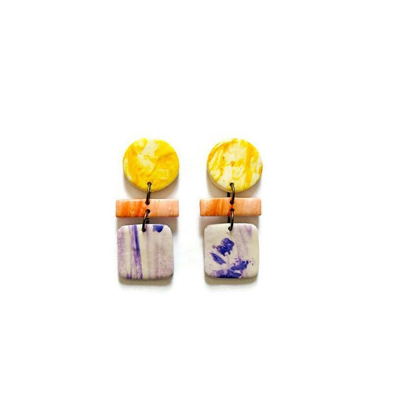 Pastel Geometric Earrings Handmade - Image 3