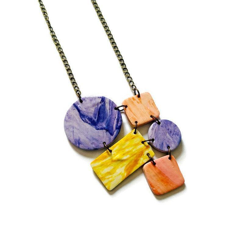 Pastel Jewelry Set with Geometric Necklace & Statement Earrings - Image 5