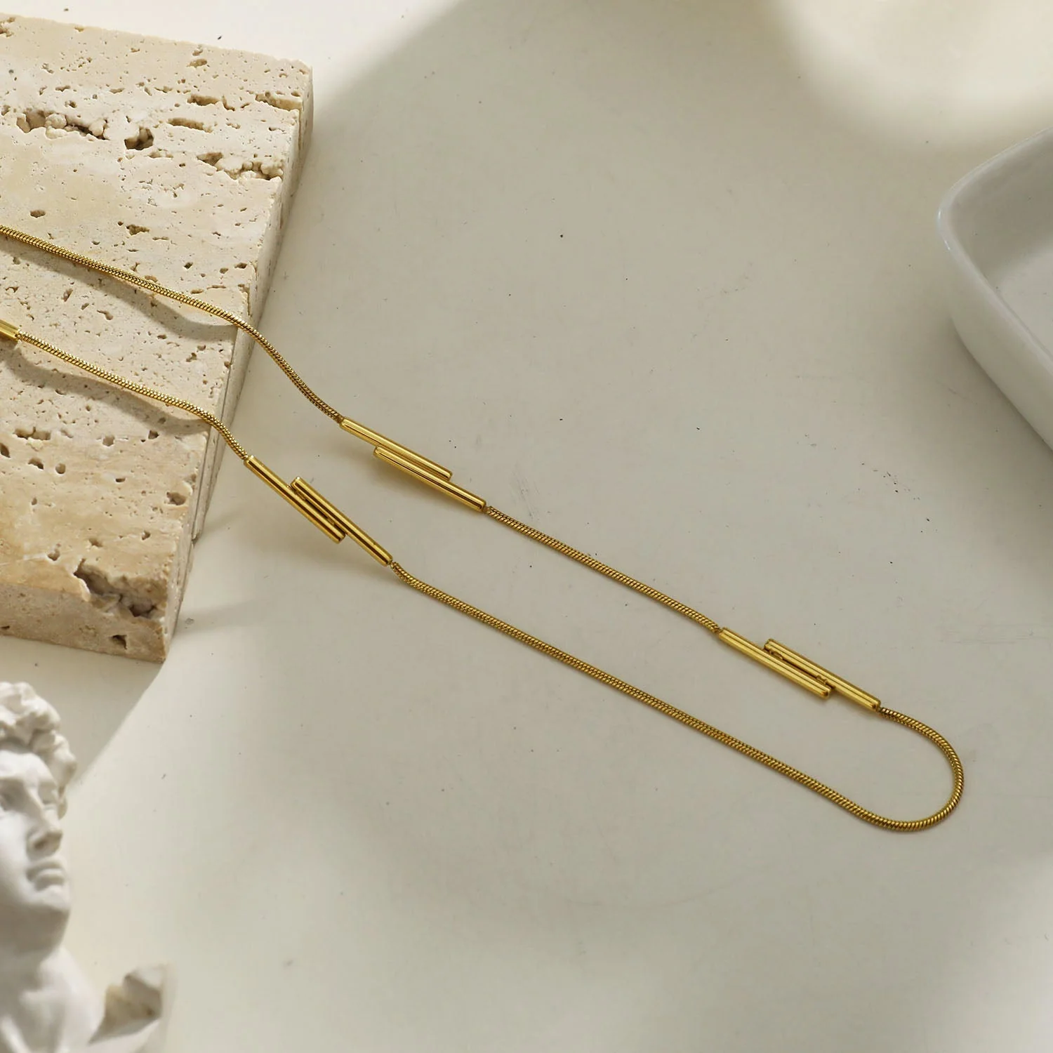 PEDRINA Duo Stick Detail Gold Chain Necklace - Image 4