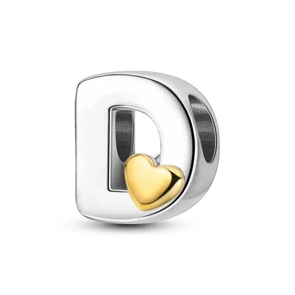 925 Sterling Silver Initial Charm with Gold Heart - Image 11