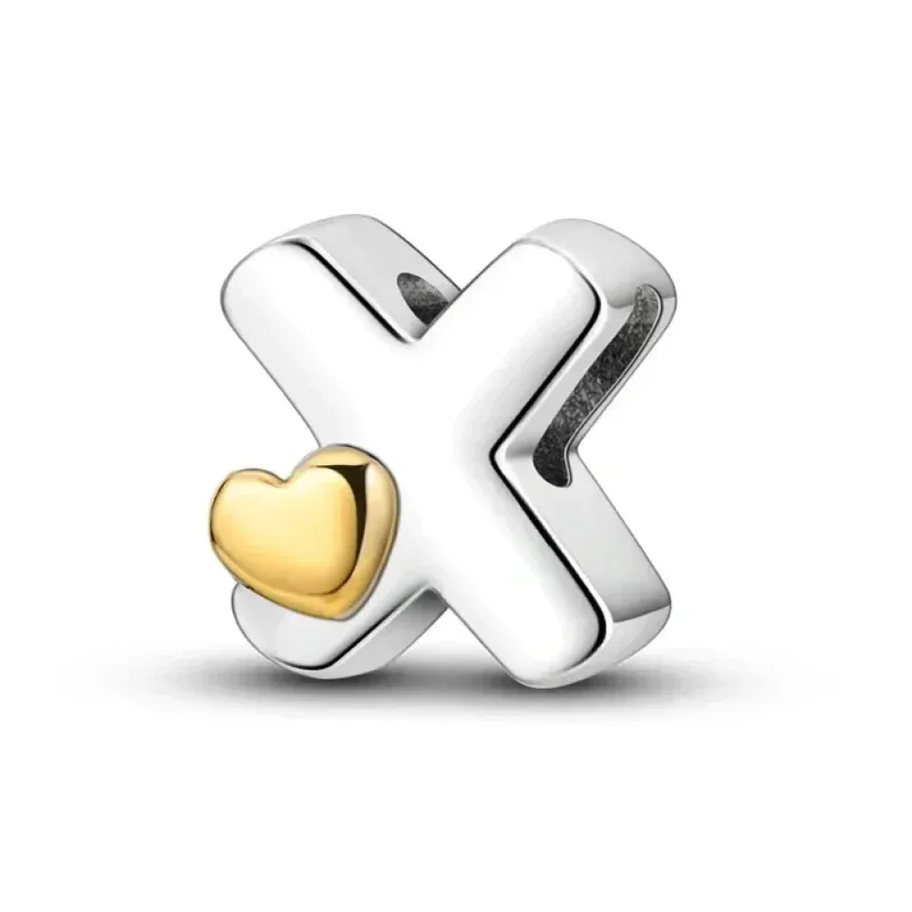 925 Sterling Silver Initial Charm with Gold Heart - Image 31