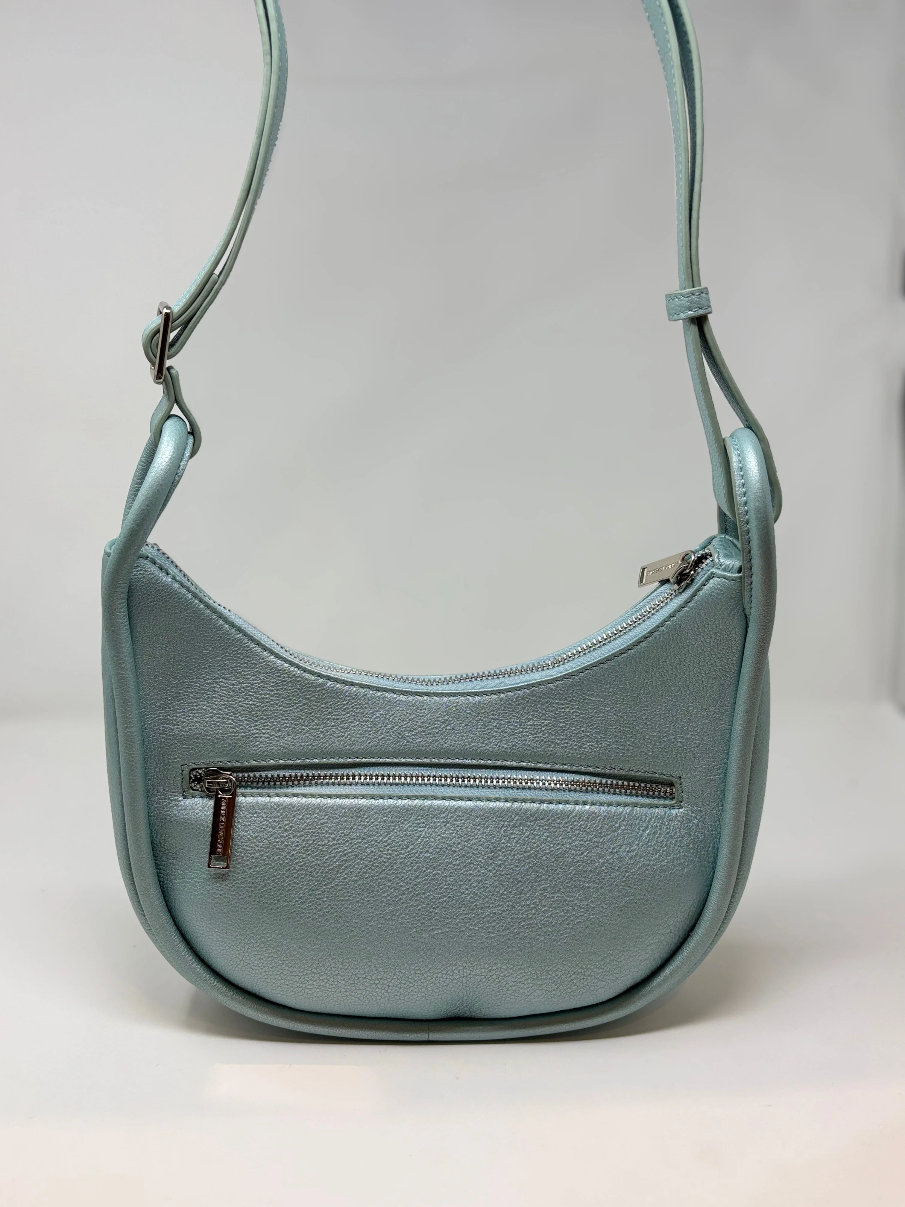 Petit Sac à Bandoulière en Cuir Bleu Céleste, Sabrina - Image 3
