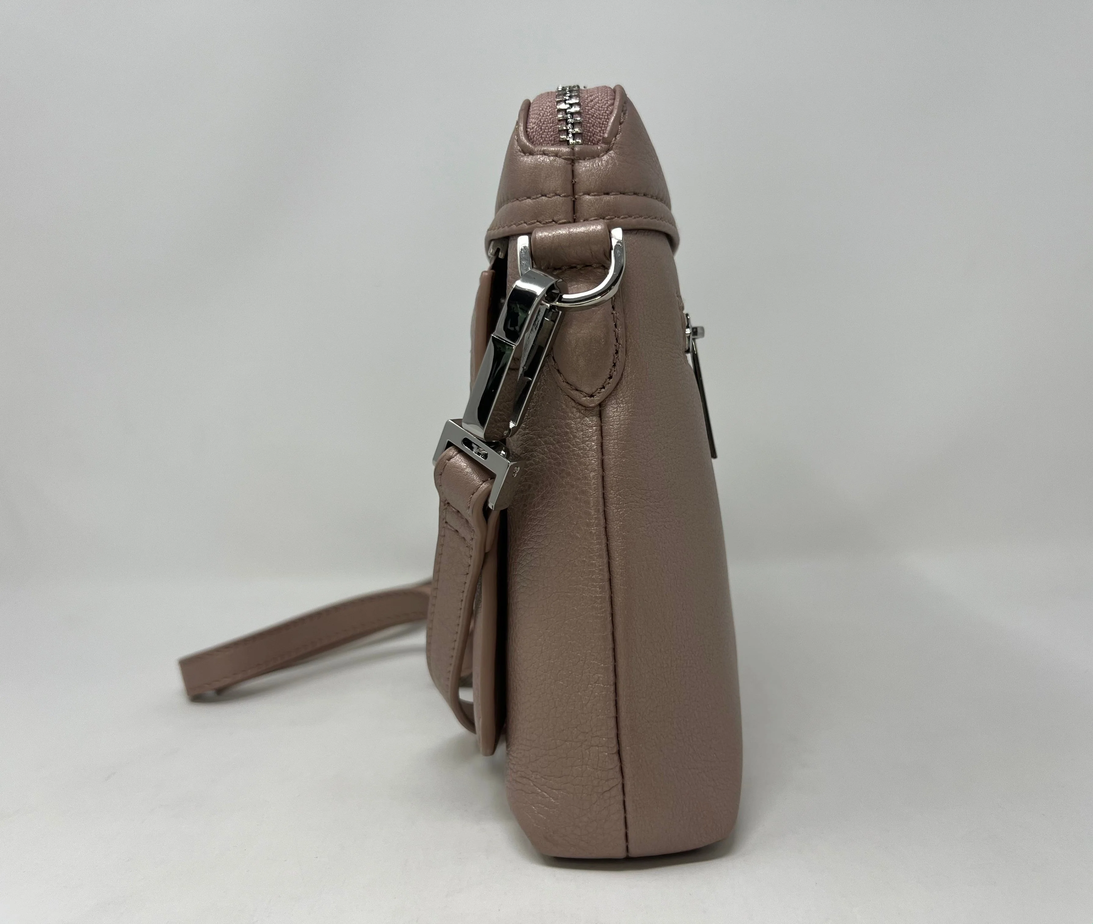 Petit Sac à Bandoulière en Cuir Rose Platine, Brigitte - Image 3