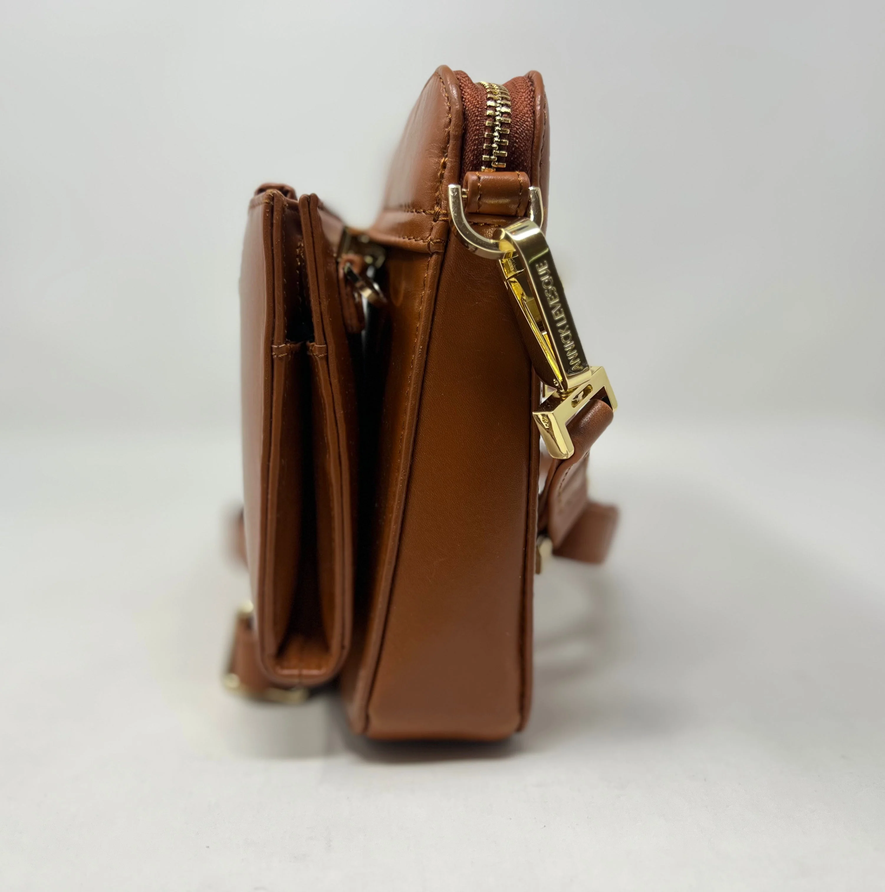 Petit Sac bandouillère 2 en 1 avec porte carte détachable en Cuir Cognac , Kennedi - Image 2