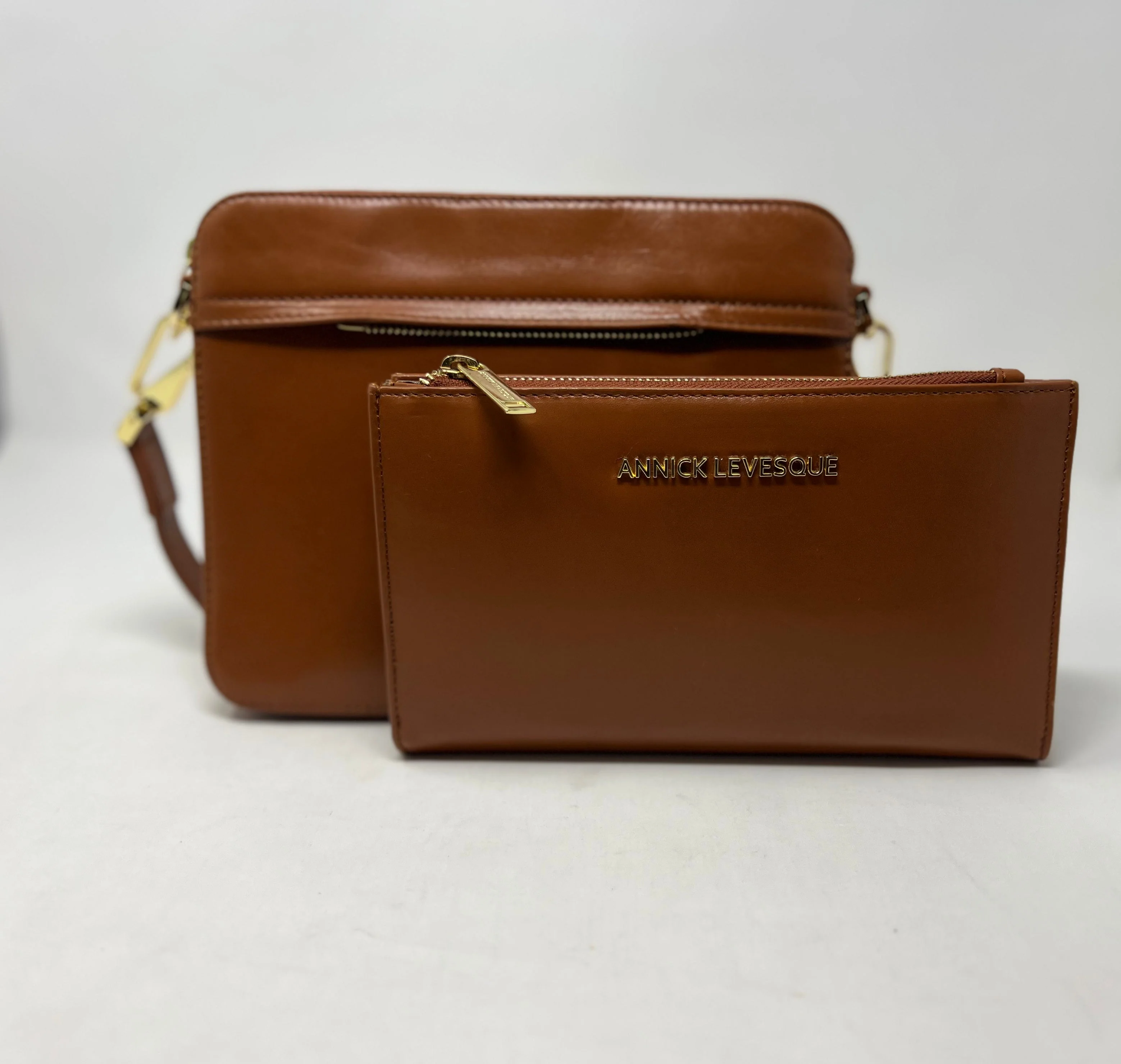Petit Sac bandouillère 2 en 1 avec porte carte détachable en Cuir Cognac , Kennedi - Image 4