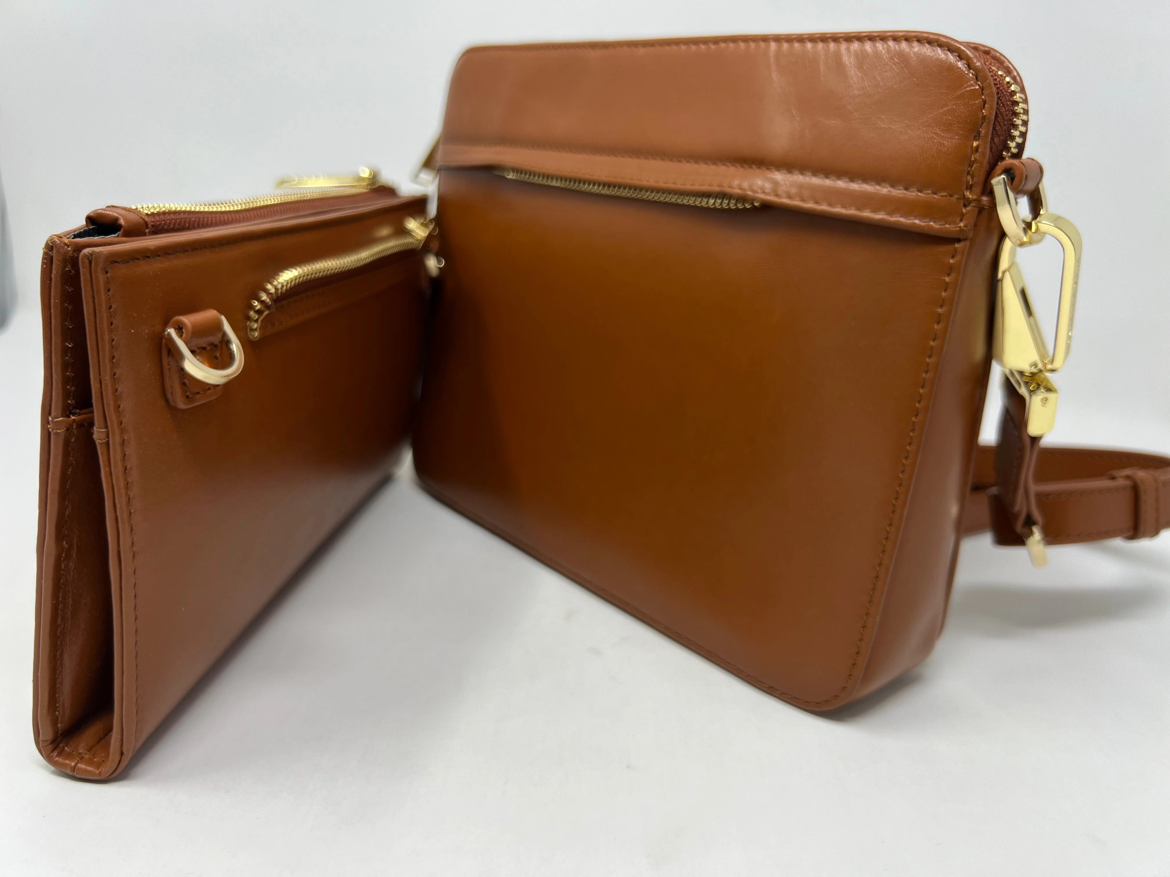 Petit Sac bandouillère 2 en 1 avec porte carte détachable en Cuir Cognac , Kennedi - Image 5