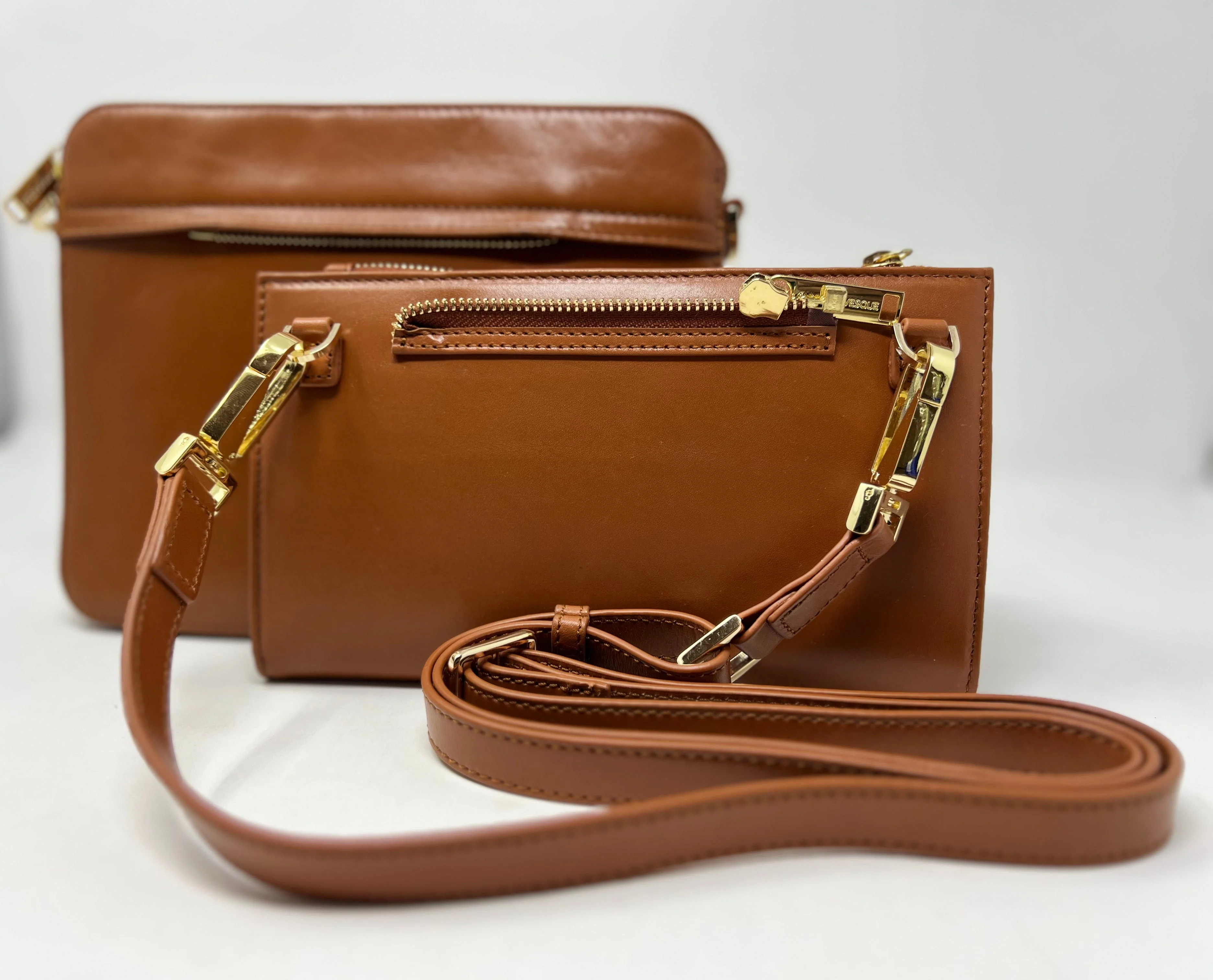 Petit Sac bandouillère 2 en 1 avec porte carte détachable en Cuir Cognac , Kennedi - Image 6