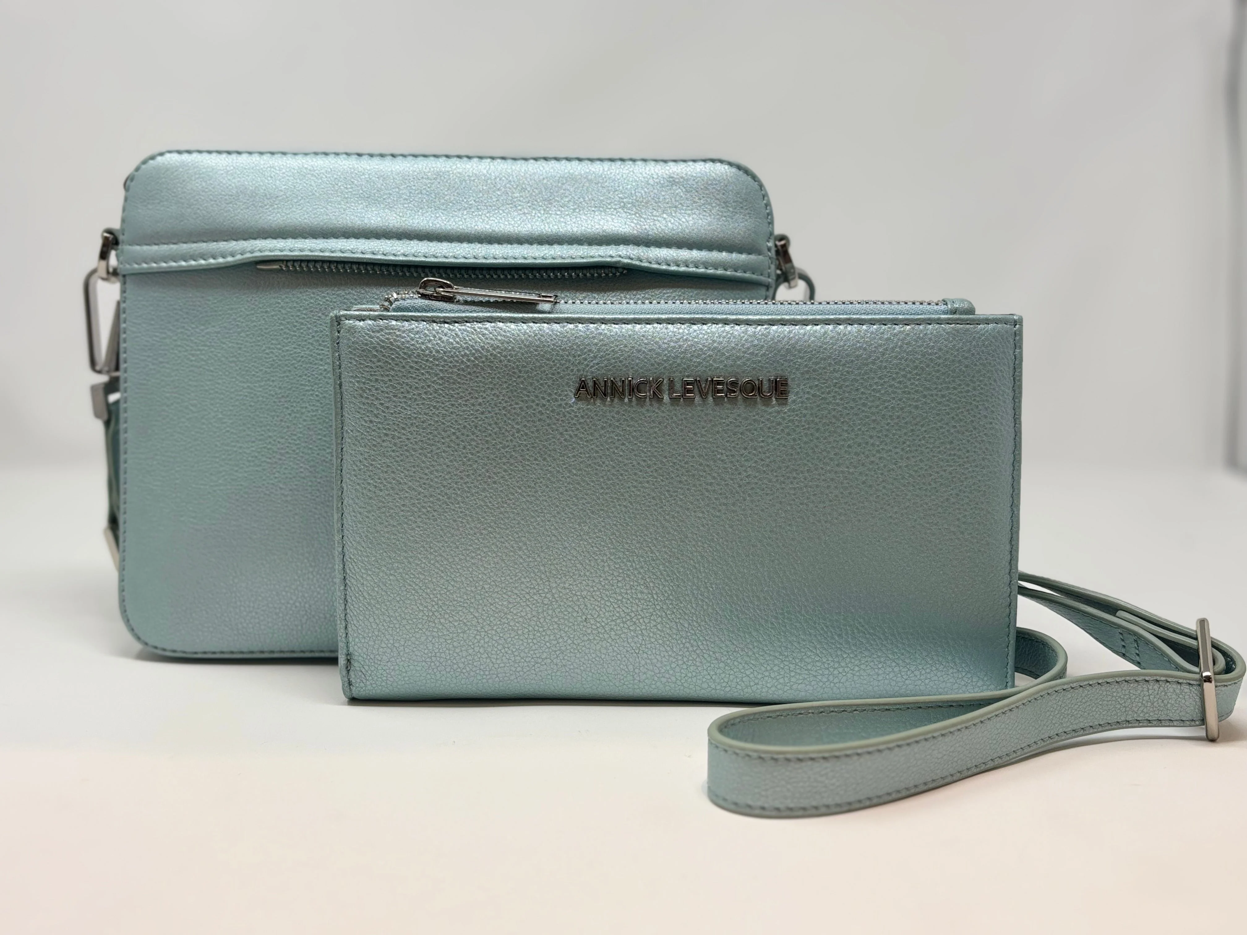 Petit sac bandoulière avec porte carte détachable bleu céleste | Kennedi - Image 2