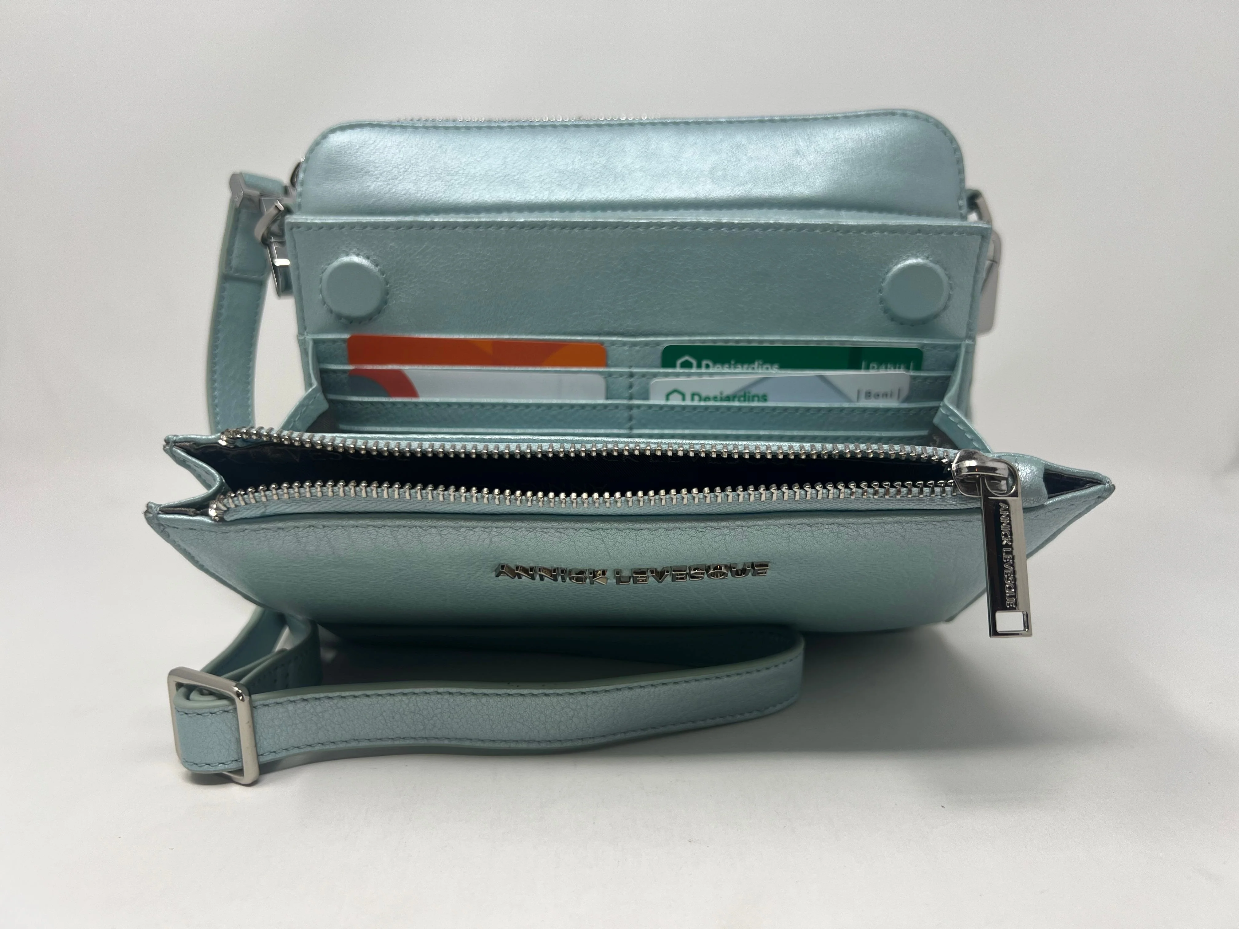 Petit sac bandoulière avec porte carte détachable bleu céleste | Kennedi - Image 3
