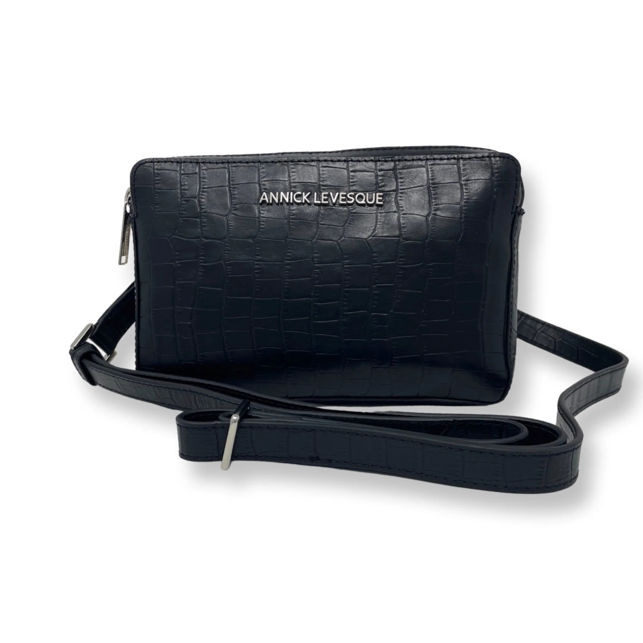 Petit sac bandoulière en Cuir Annie, Noir embossé