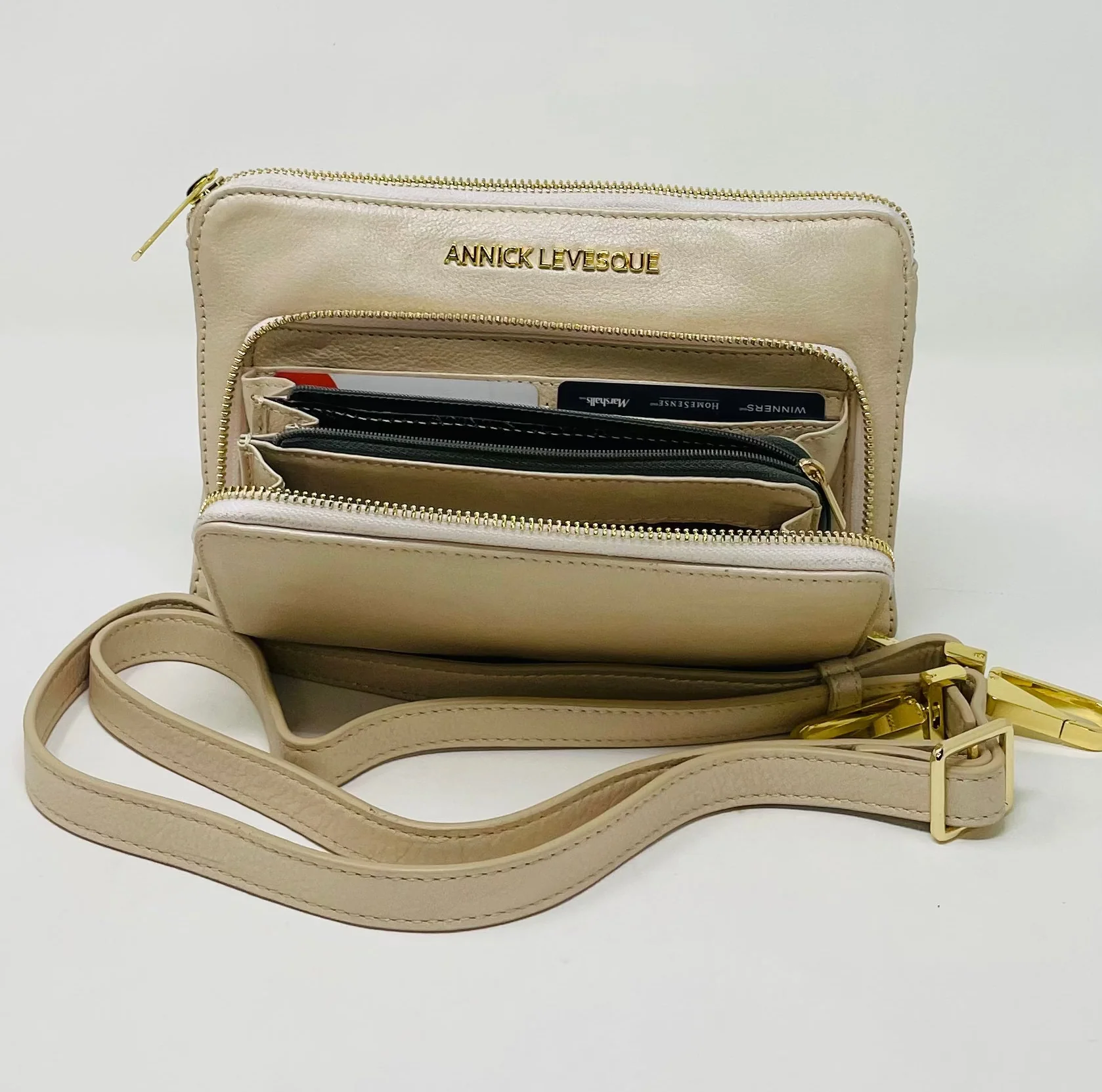 Petit Sac Bandoulière Portefeuille Cuir Champagne, Carmen - Image 4
