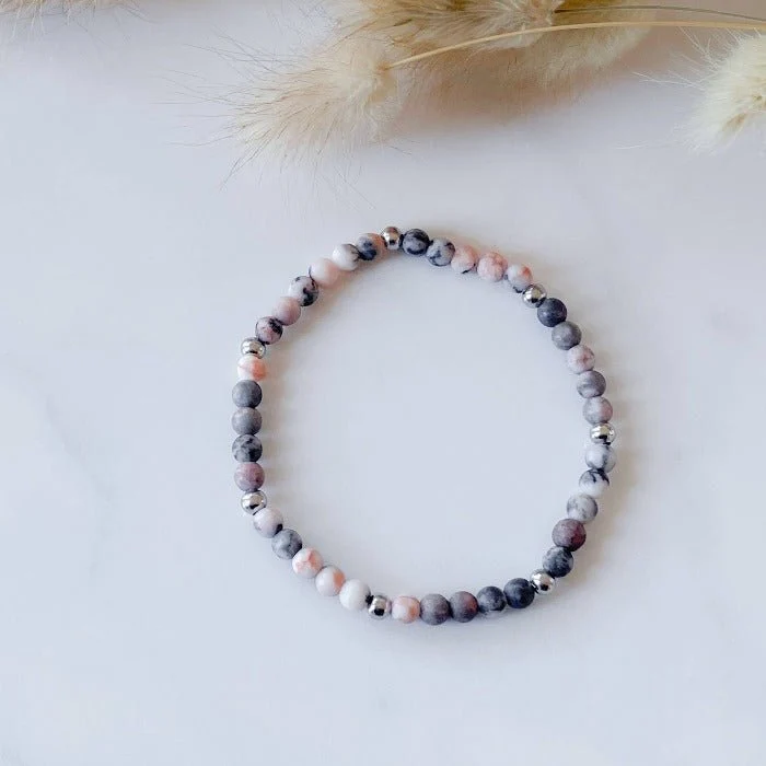 PINKY | Bracelet en jaspe zébrée rose et acier inoxydable - Image 3