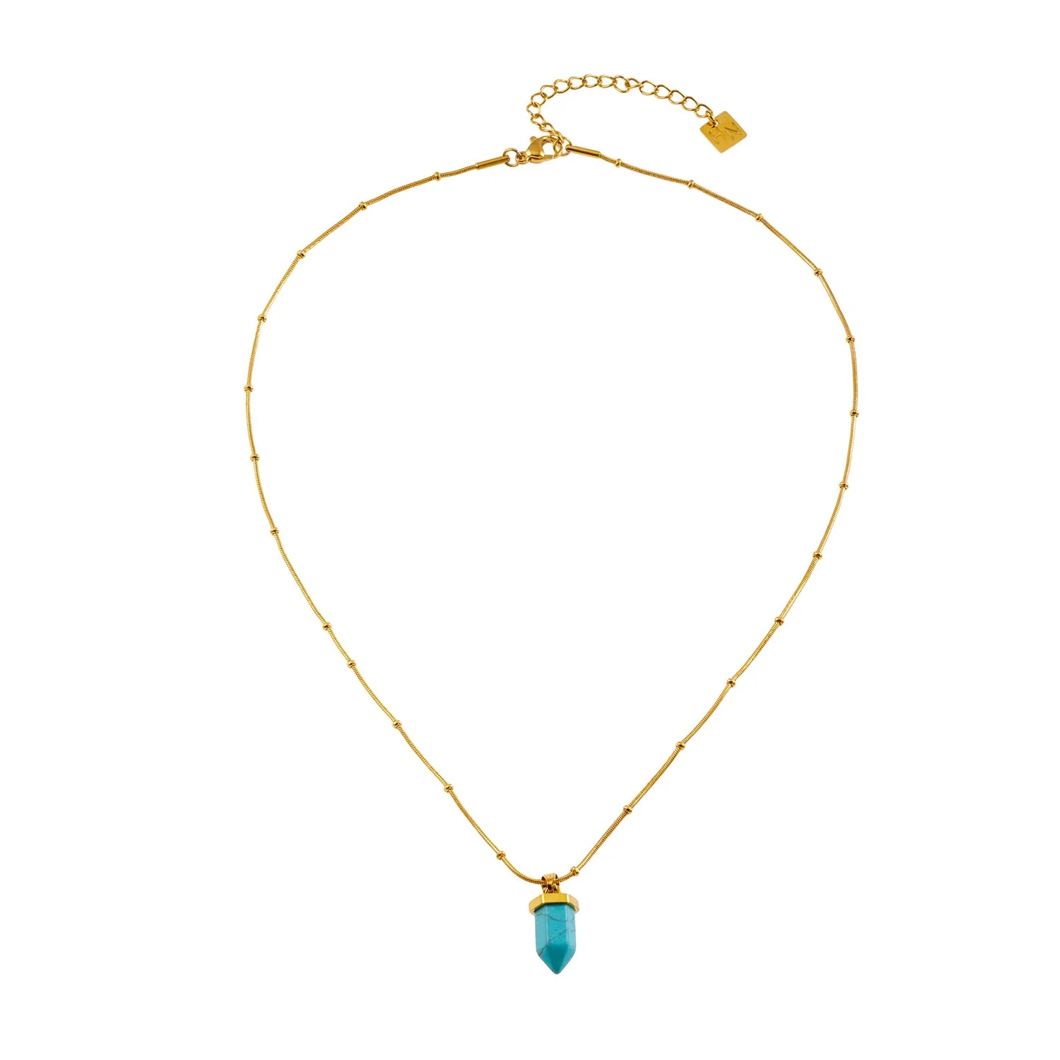 PIPPA: African Turquoise Stone Pendant Anchored on a Beaded Snake Skin Textured Chain Necklace - Image 3
