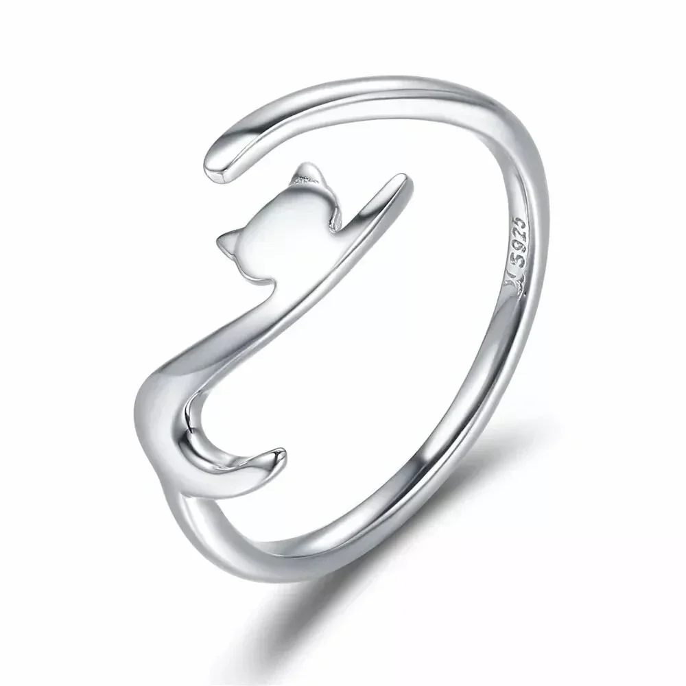 925 Sterling Silver Adjustable Cat Tail Ring