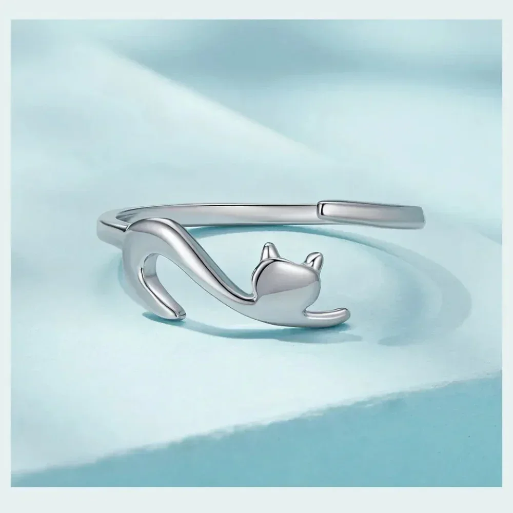 925 Sterling Silver Adjustable Cat Tail Ring - Image 9