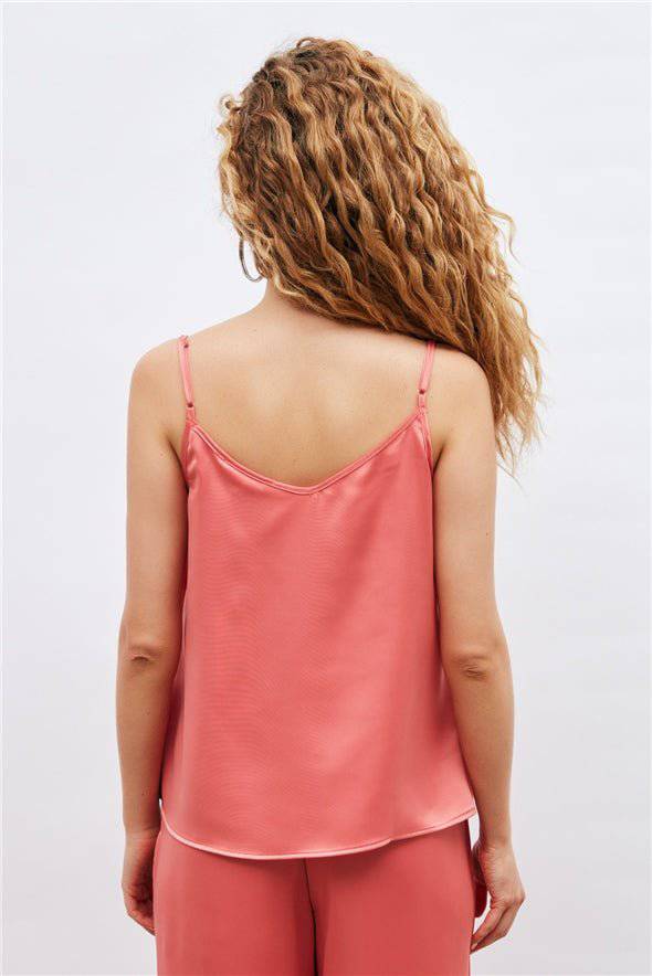 Plunging Neck Satin Cami - Coral - Image 7