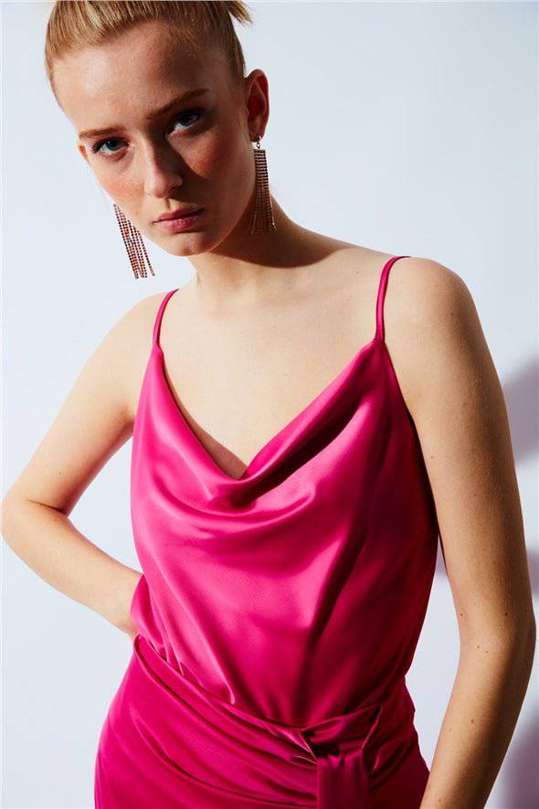 Plunging Neck Satin Cami - Pink - Image 3