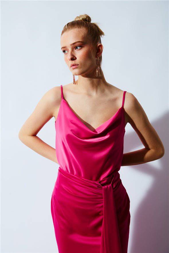 Plunging Neck Satin Cami - Pink - Image 4