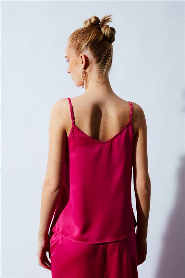 Plunging Neck Satin Cami - Pink - Image 5