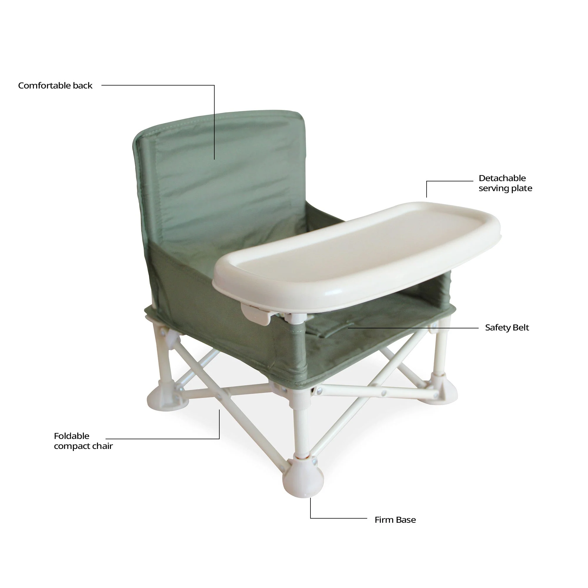 Portable Baby Chair | Camp Chair | Booster Seat With Removable Tray (Army Green) - Image 4