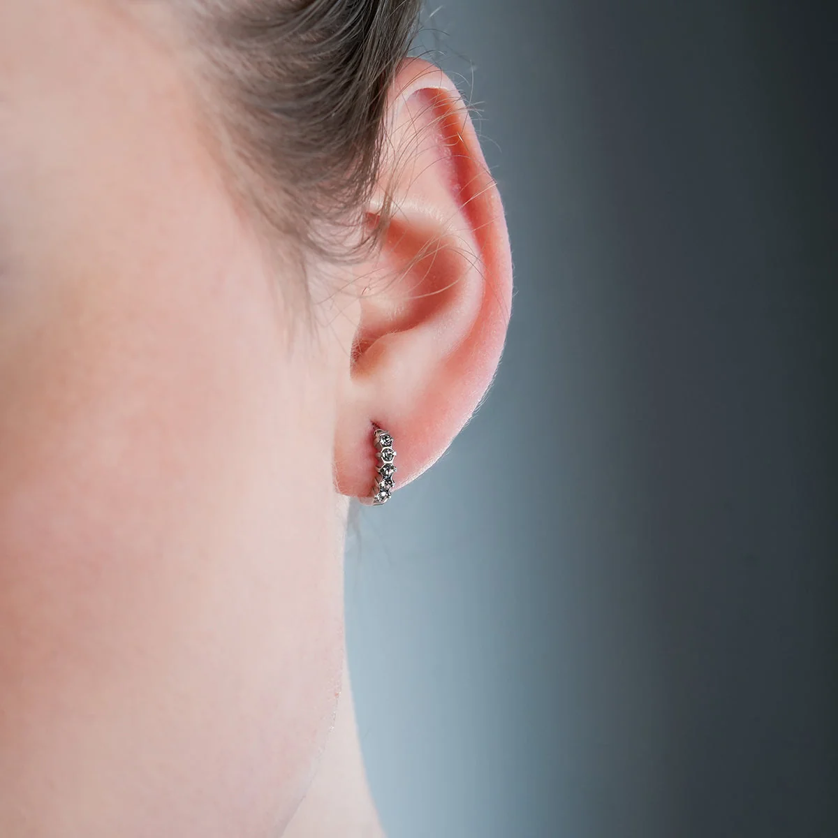 PORTREE: Zirconia Encased Classic Mini Hoop in Silver Toned White Gold - Image 4