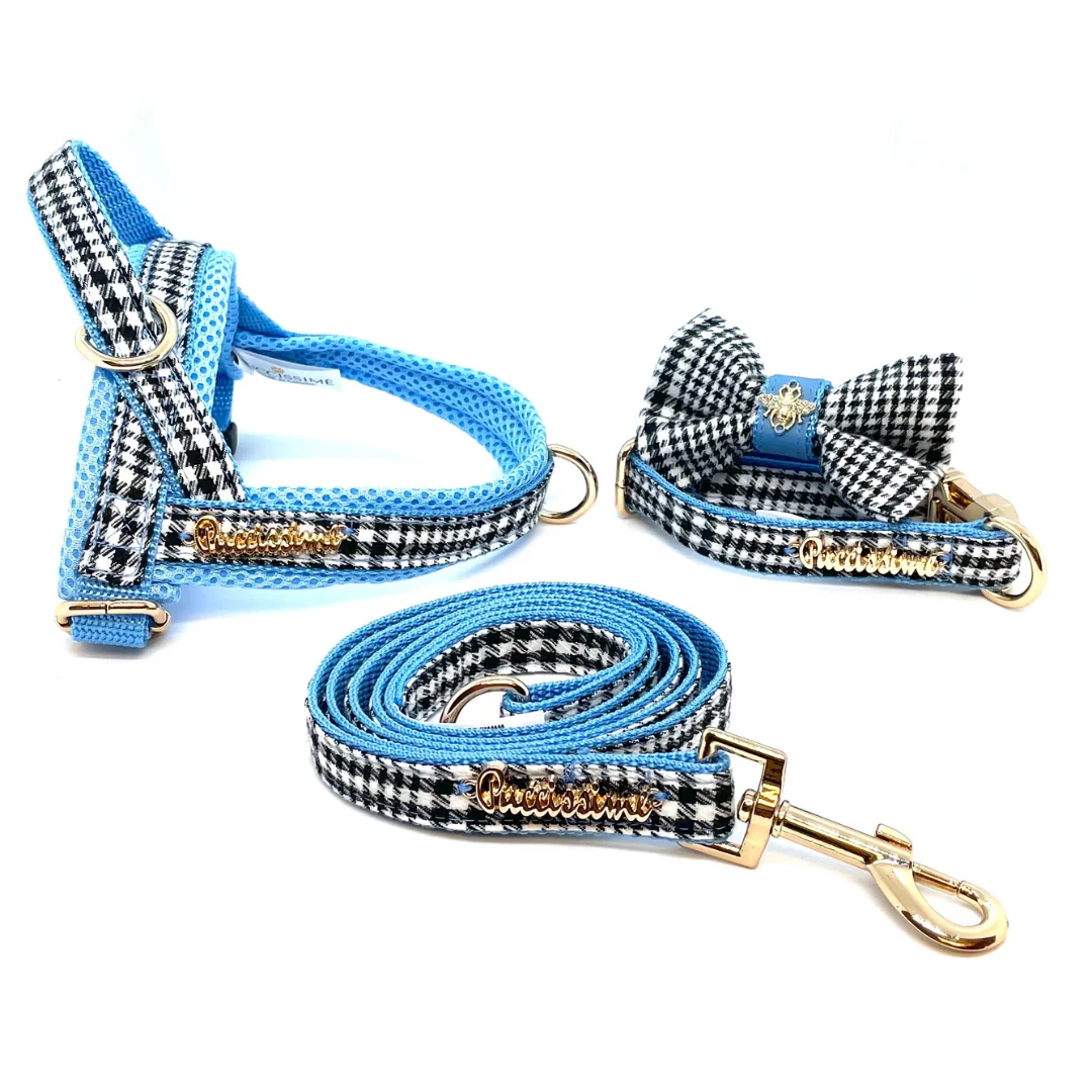 Prince Houndstooth Blue One-Click Dog Harness - Image 3