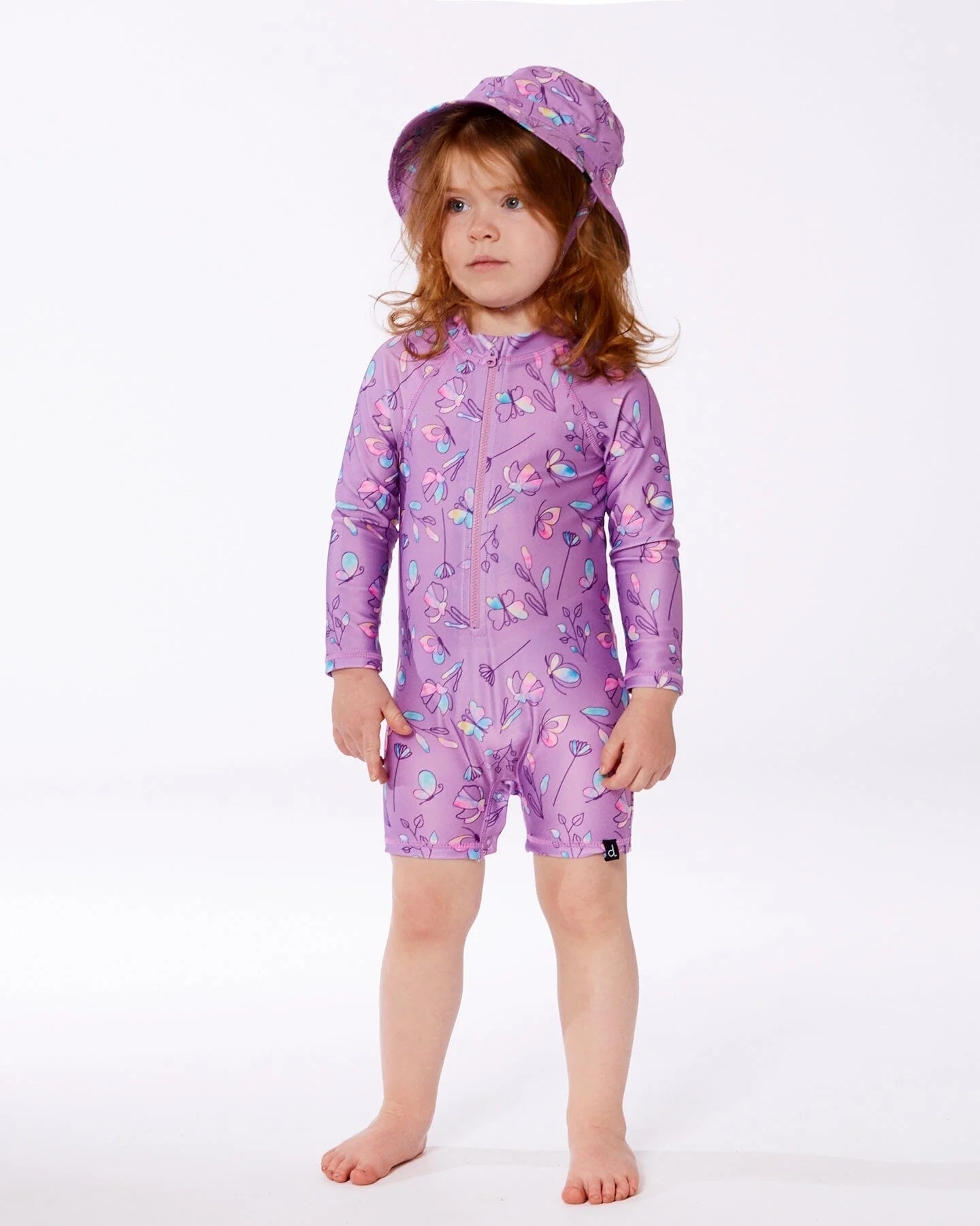 Printed Beach Sun Hat Old Mauve And Multicolored Butterflies - Image 2