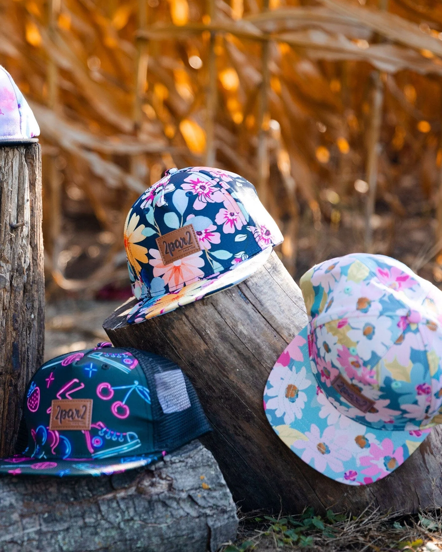 Printed Cap White, Pink, And Green Flowers - Image 2
