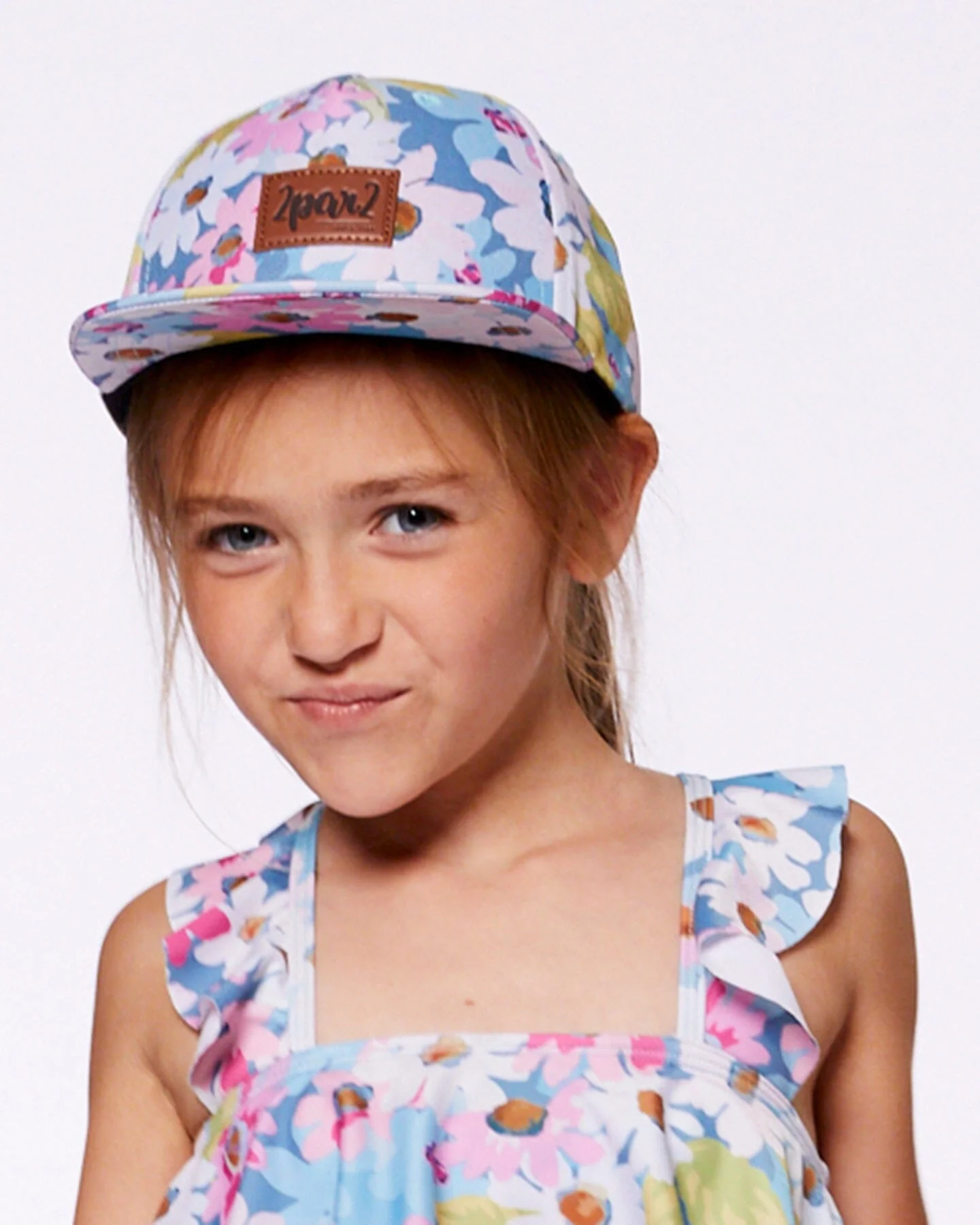 Printed Cap White, Pink, And Green Flowers - Image 4