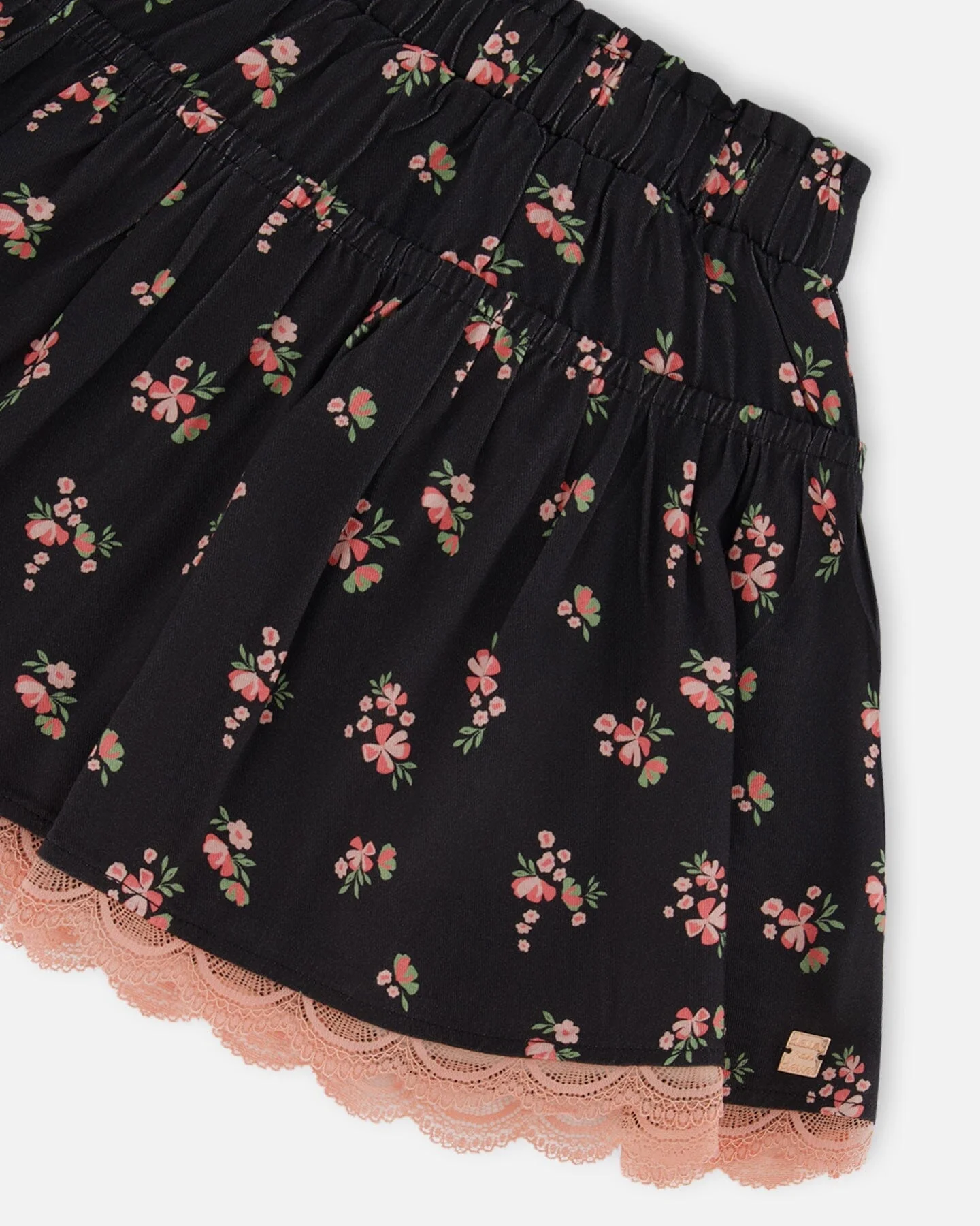 Printed Flowers Flare Viscose Skirt Black - Image 4