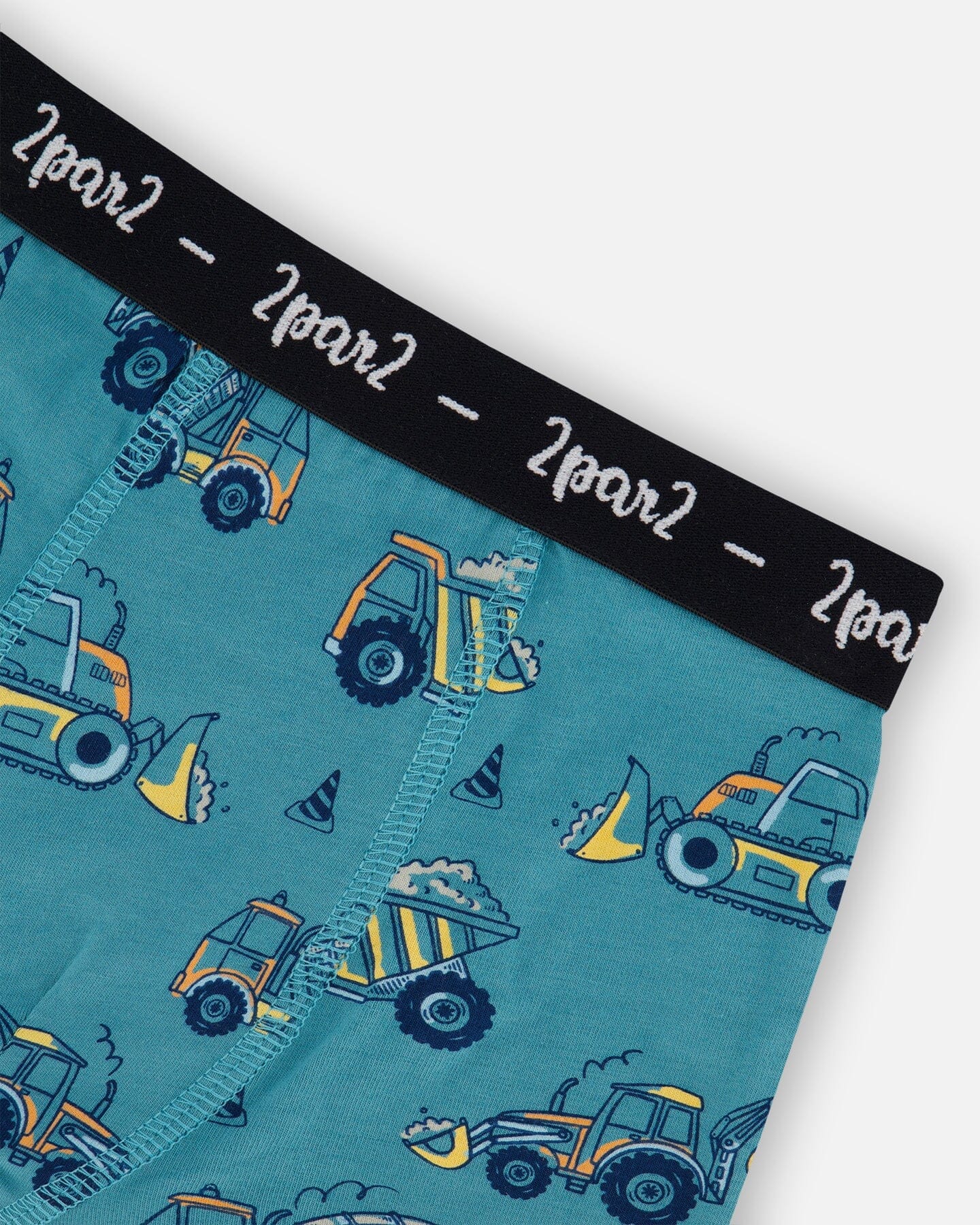 Printed Organic Cotton Boxer Shorts Teal With Yellow Truck - Image 3