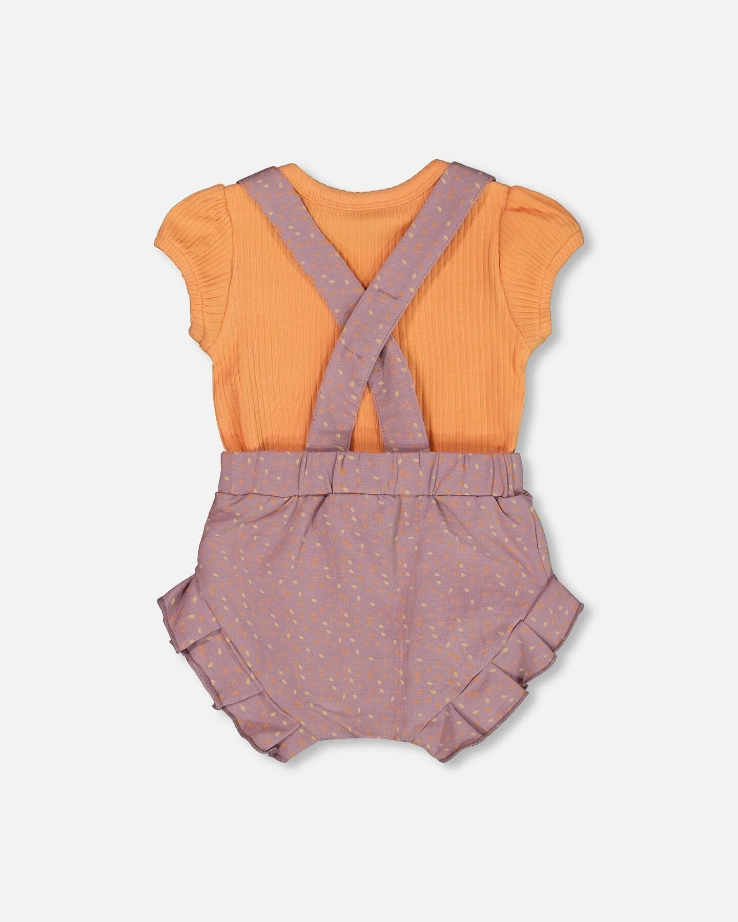 Printed Organic Cotton Onesie And Shortall Set Orange And Purple - Image 3