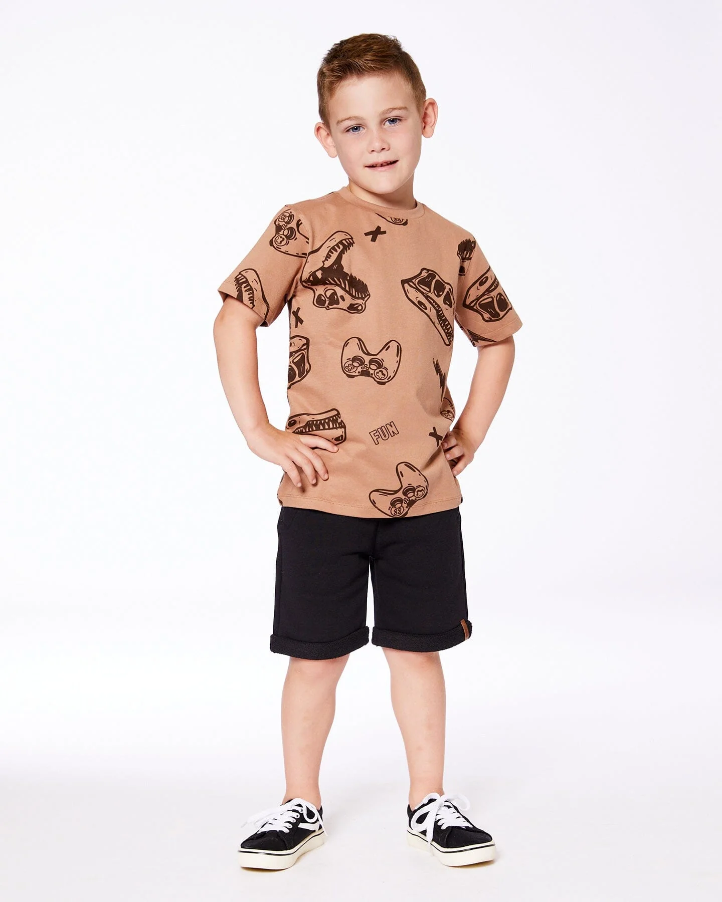 Printed Organic Cotton Tee Beige And Black Dinos - Image 3
