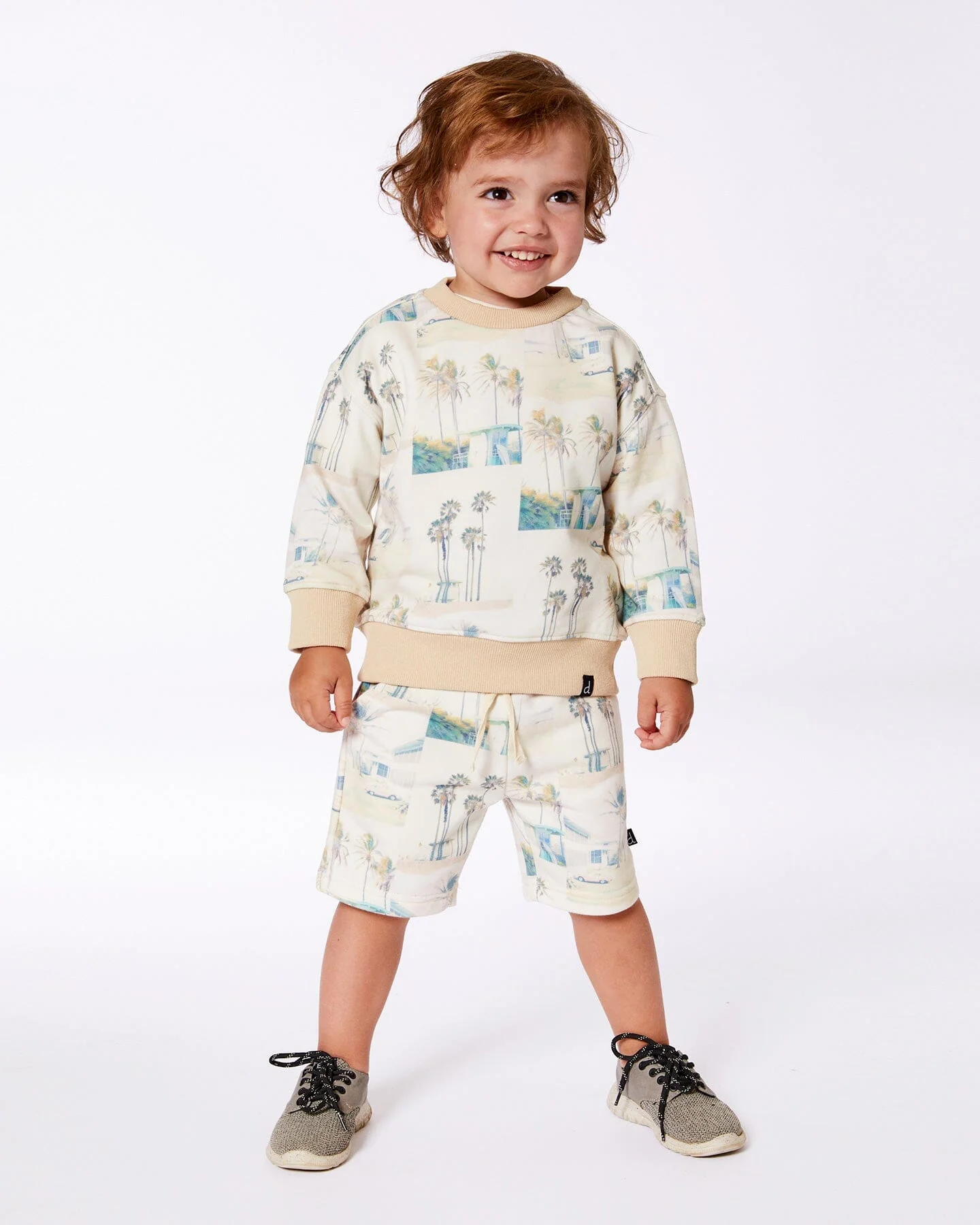 Printed Pullover Sweatshirt Beige Palm Tree And Teal - Image 3
