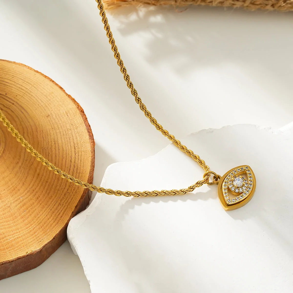 PROTACTOR Gold: Zirconia (CZ) Embellished Evil Eye Chain Necklace - Image 4