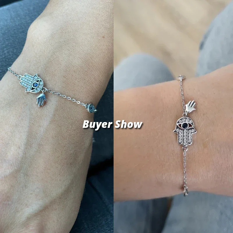 Sterling Silver Blue Evil Eye Charm Bracelet – Lobster Clasp - Image 4