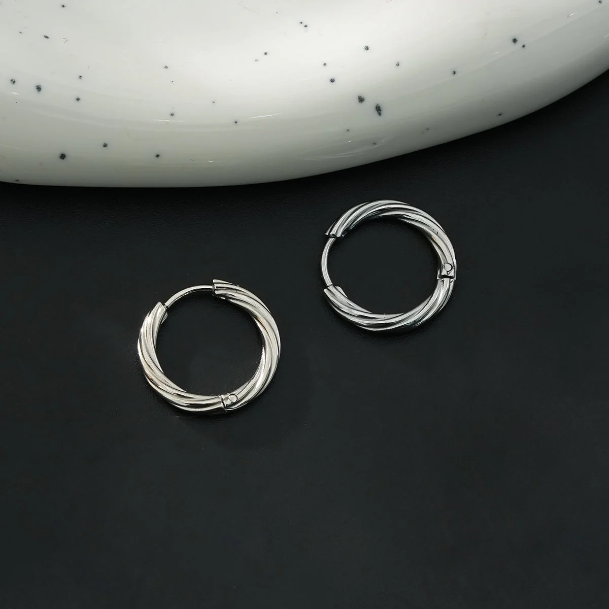 PURLEY: White Gold (Silver Toned) Richly Textured Modernist Mini Hoop Earrings - Image 9