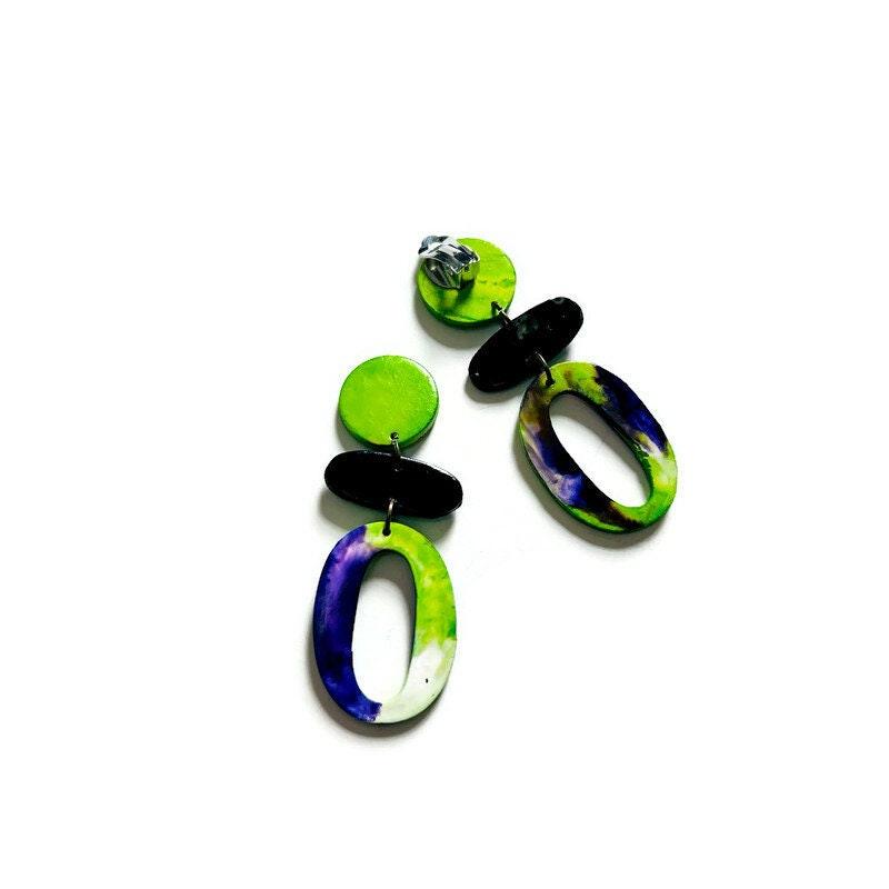 Handmade Purple Neon Green Statement Jewelry Set - Image 7