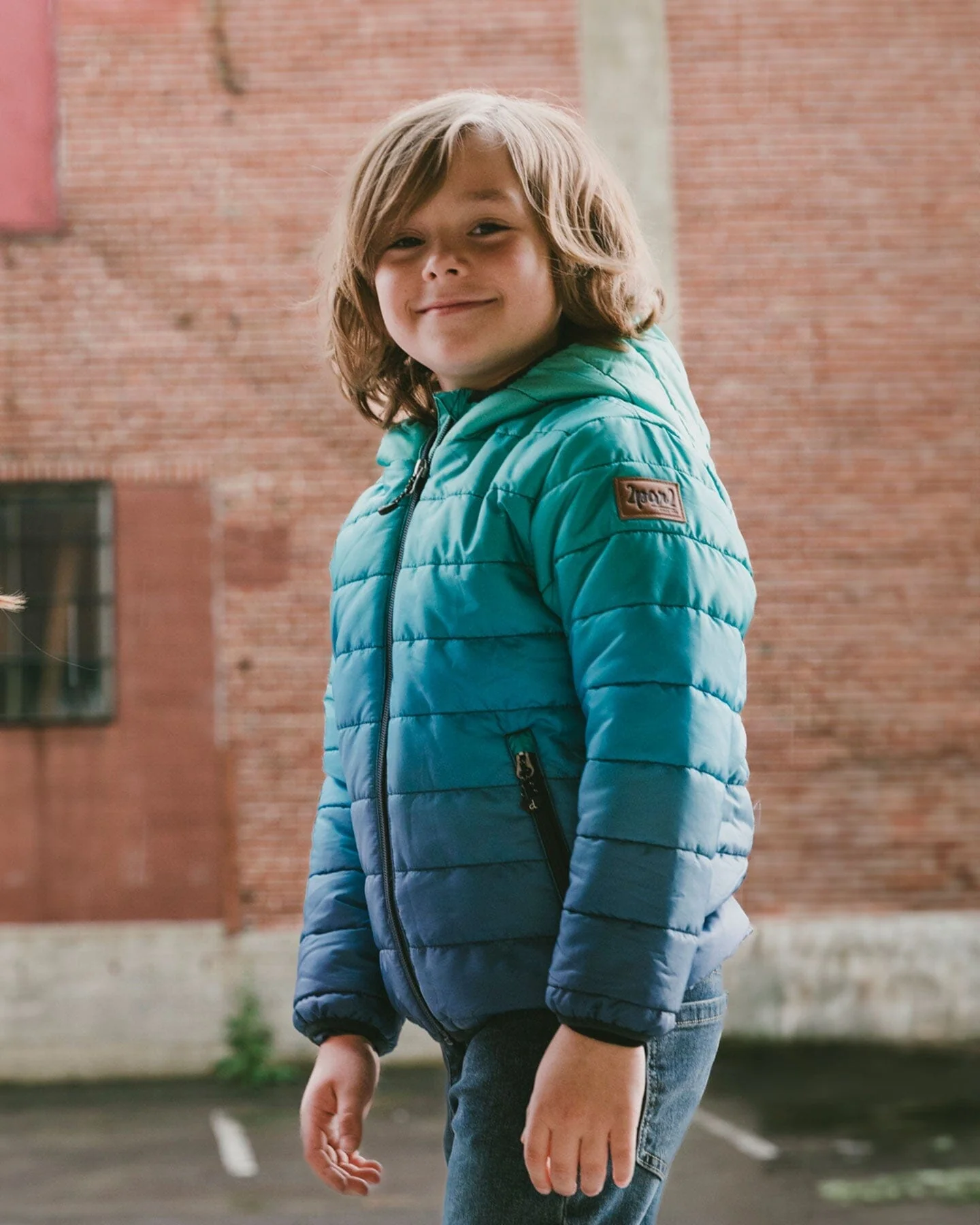 Quilted Mid-Season Jacket Green And Blue Gradient - Image 2