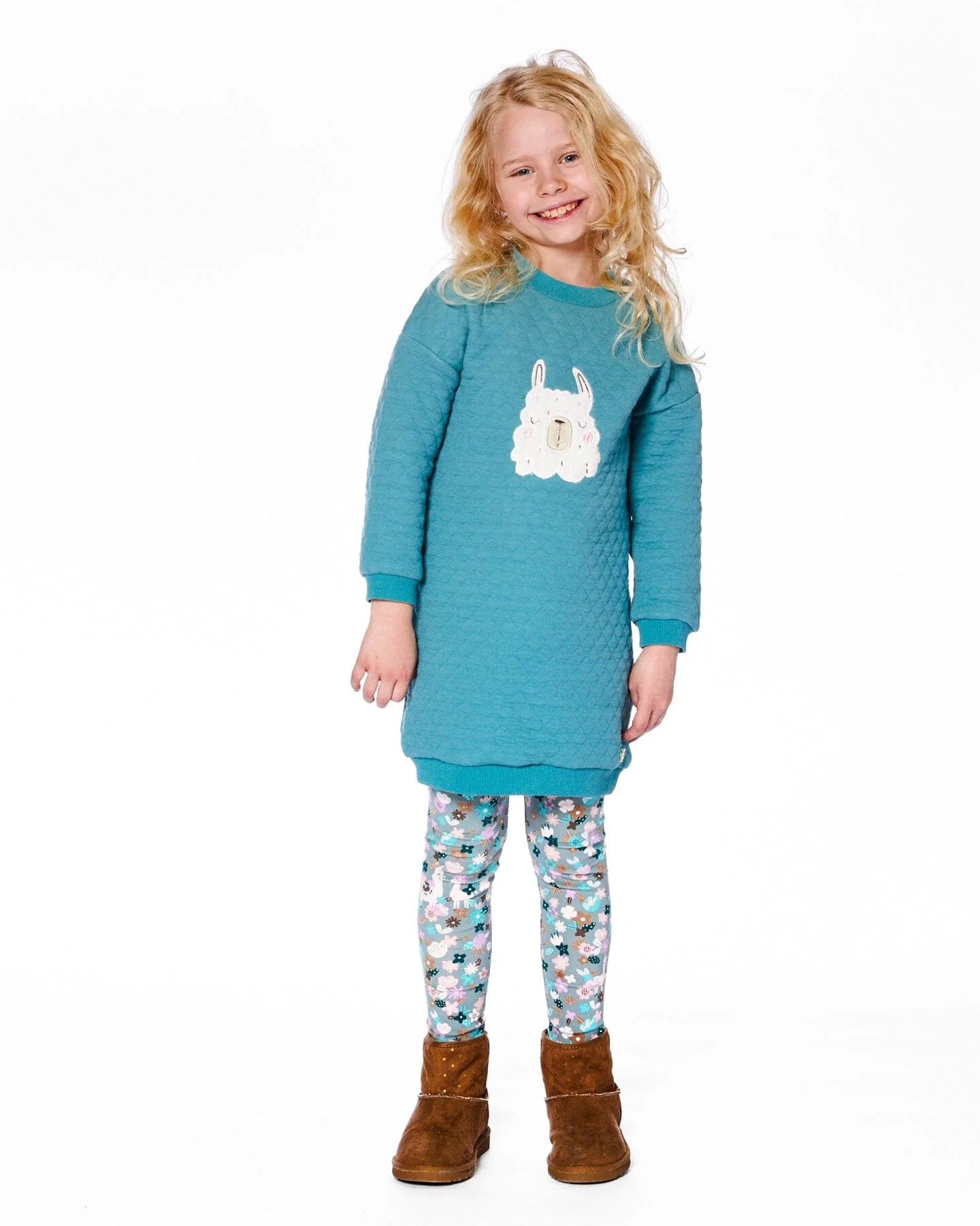 Quilted Tunic Dress Turquoise Blue - Image 2